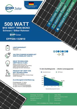 SOLAR-HOOK etm EPP 500 Watt M10 HIEFF Twin Mono Schwarz / Silber Solar Panel, für Ihr Haus, Plug & Play