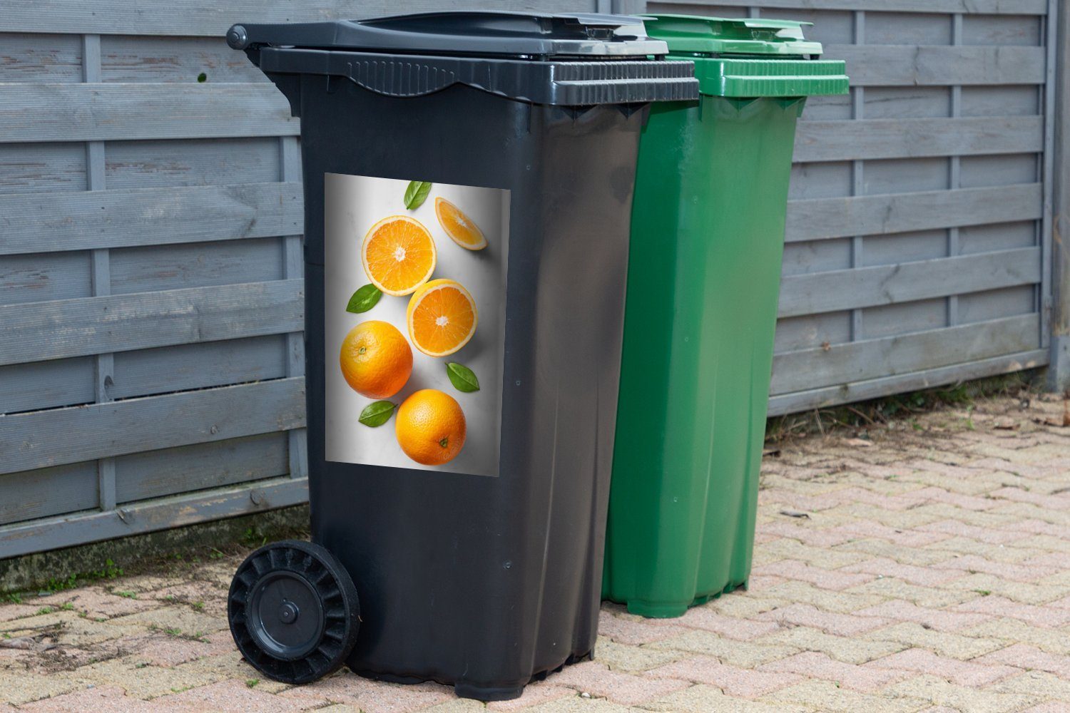 St), MuchoWow Mülleimer-aufkleber, Obst Container, - Mülltonne, Orange Wandsticker (1 Abfalbehälter Sticker, - Marmor