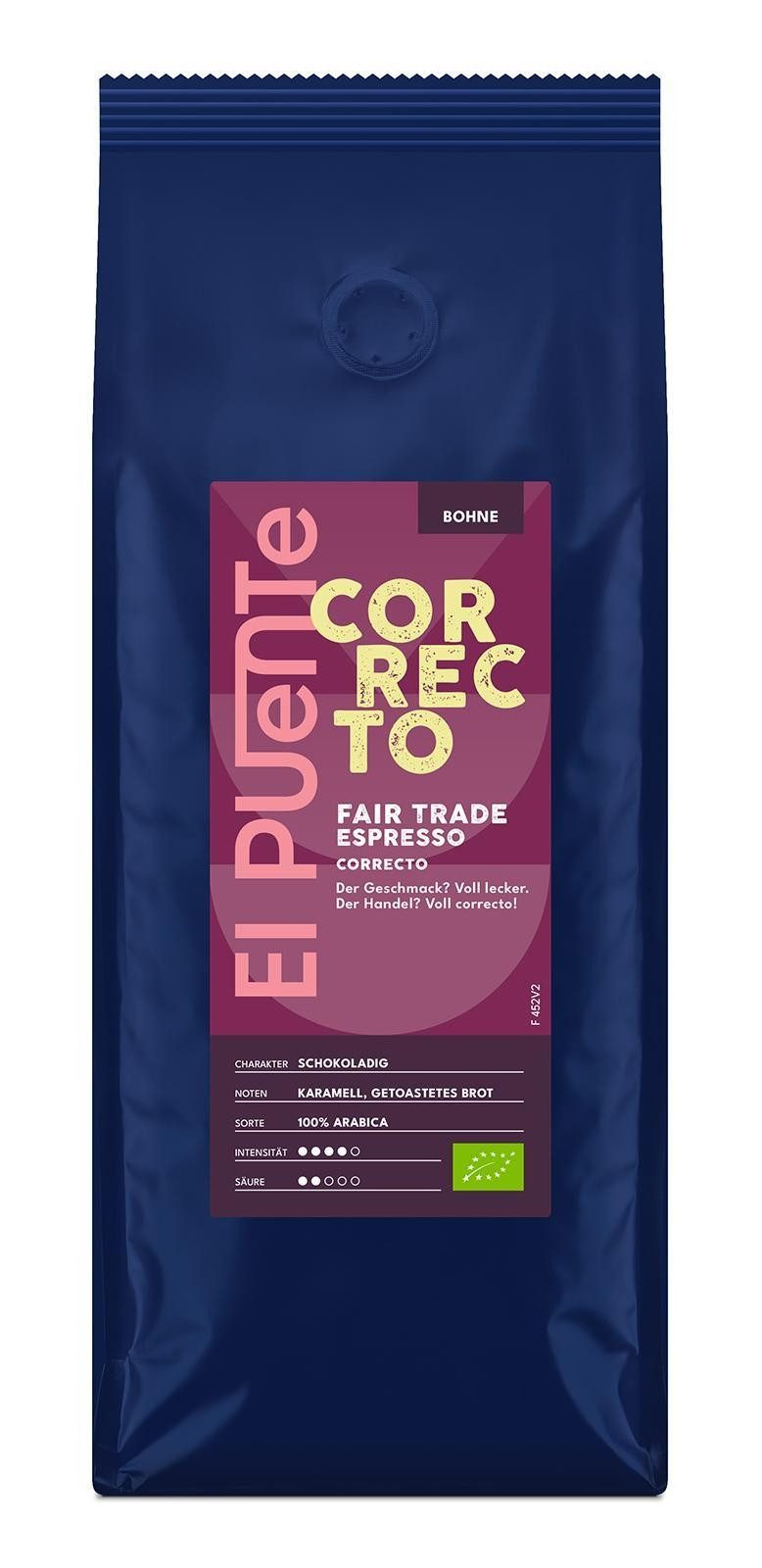 El Puente Kaffee Correcto - Bio-Espressobohnen 500 g, Fair Trade, Vegan, Bio, Handmade