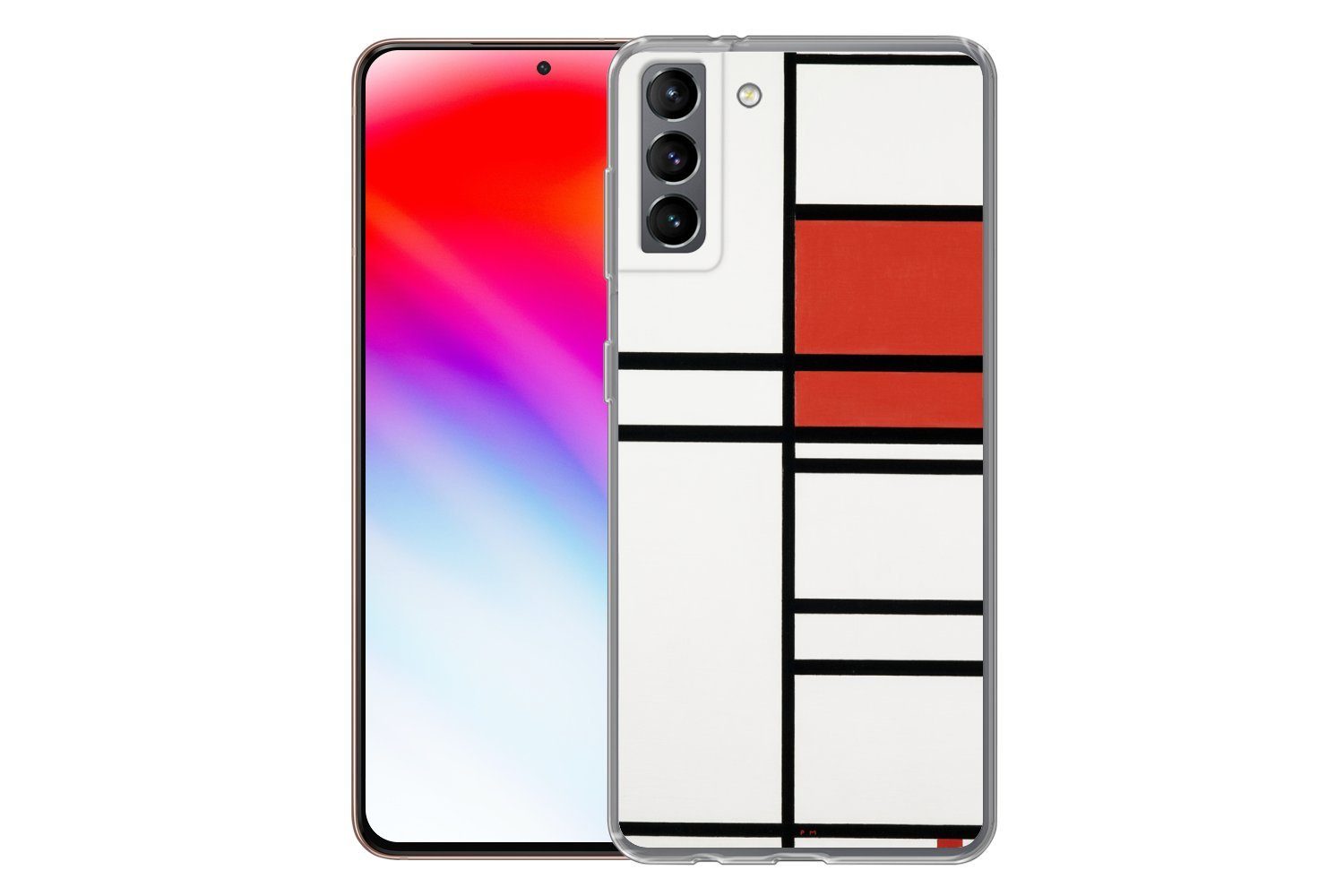 MuchoWow Handyhülle für Samsung Galaxy S21 Plus Komposition mit Rot und Weiß - Piet Mondri, Phone Case, Silikon, Schutzhülle Dünn