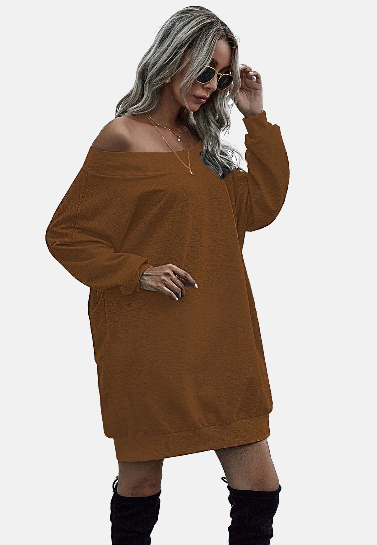 enflame Longpullover Off-Shoulder Long Oversized Dress günstig online kaufen