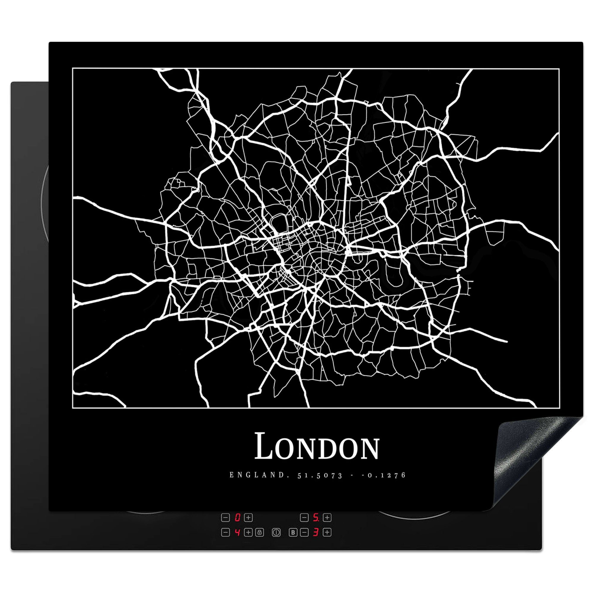 MuchoWow Herdblende-/Abdeckplatte Karte - Stadtplan - London, Vinyl, (1 tlg), 59x51 cm, Induktionsschutz, Induktionskochfeld, Ceranfeldabdeckung