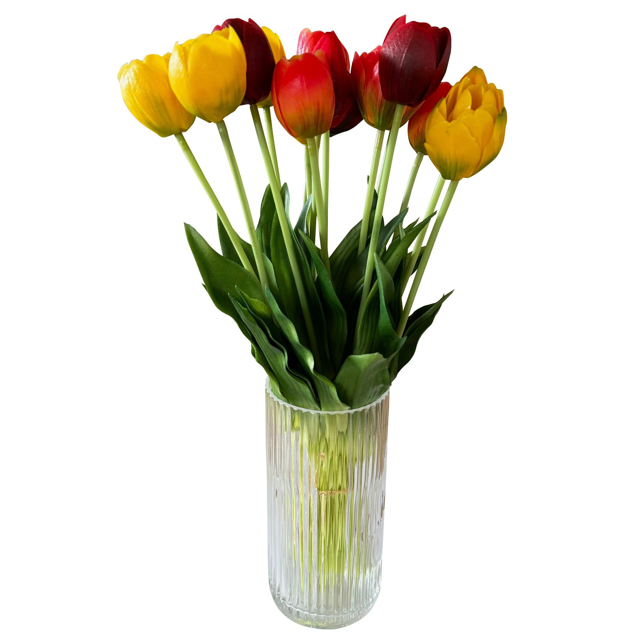 Kunstblumenstrauß - 15 künstliche Tulpen in einer Glasvase - Real touch, wi günstig online kaufen