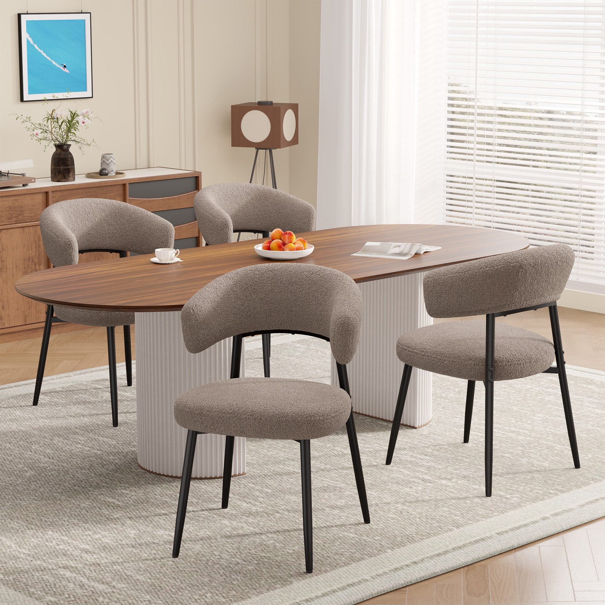HawthyHome Esszimmerstuhl mit Bouclé-Bezug, geschwungener Rückenlehne & Metallbeinen, 2er Set (4 St), Ergonomisches Design, Bodenschutz & Standsicherheit