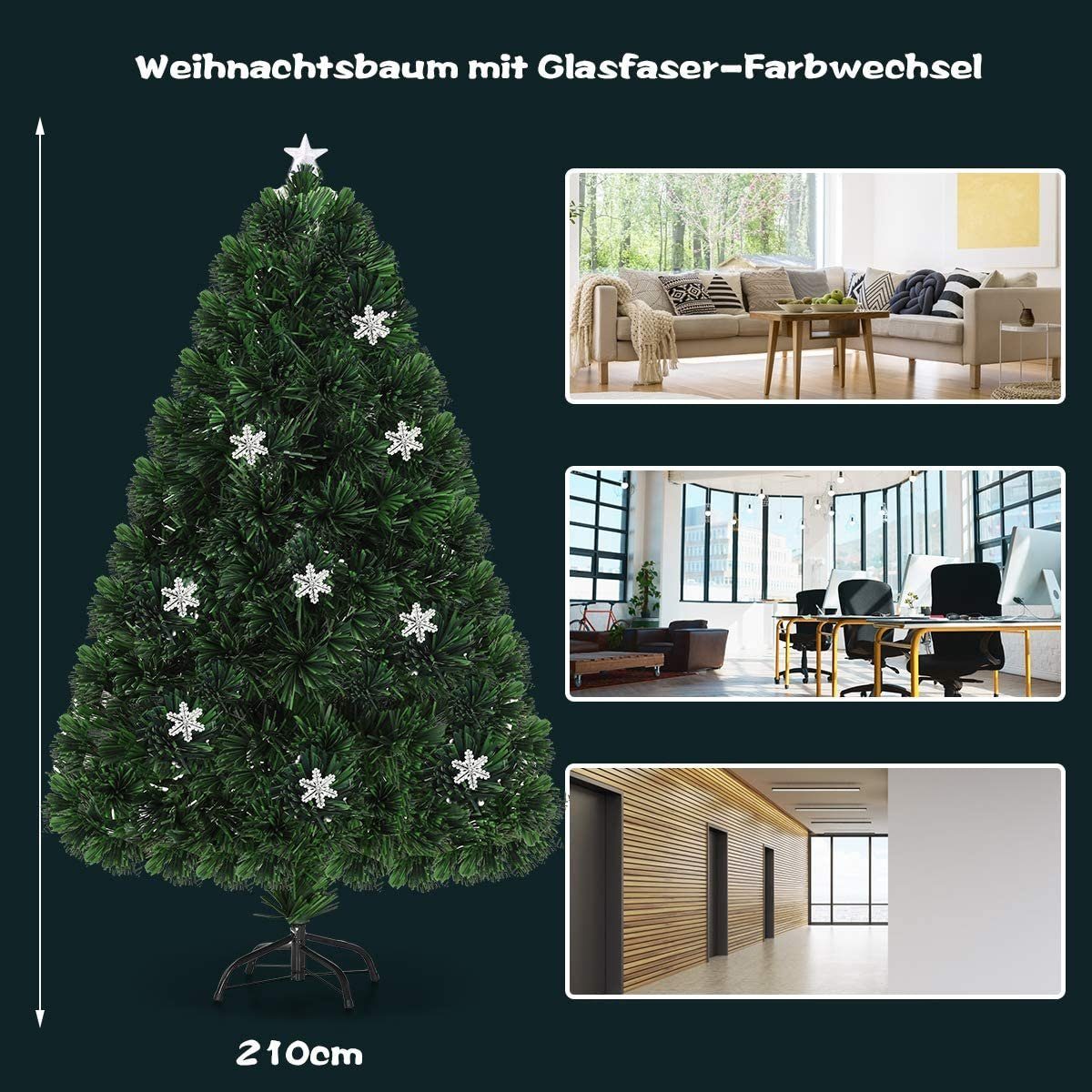 COSTWAY Künstlicher Sternspitze Weihnachtsbaum, mit Glasfaser-Farbwechsel &