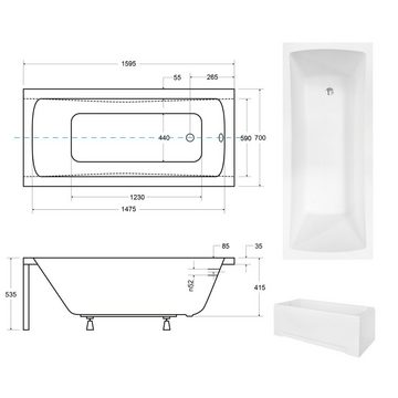 KOLMAN Badewanne Rechteck Optima 160x70, Acrylschürze Styroporträger, Ablauf VIEGA & Füße GRATIS