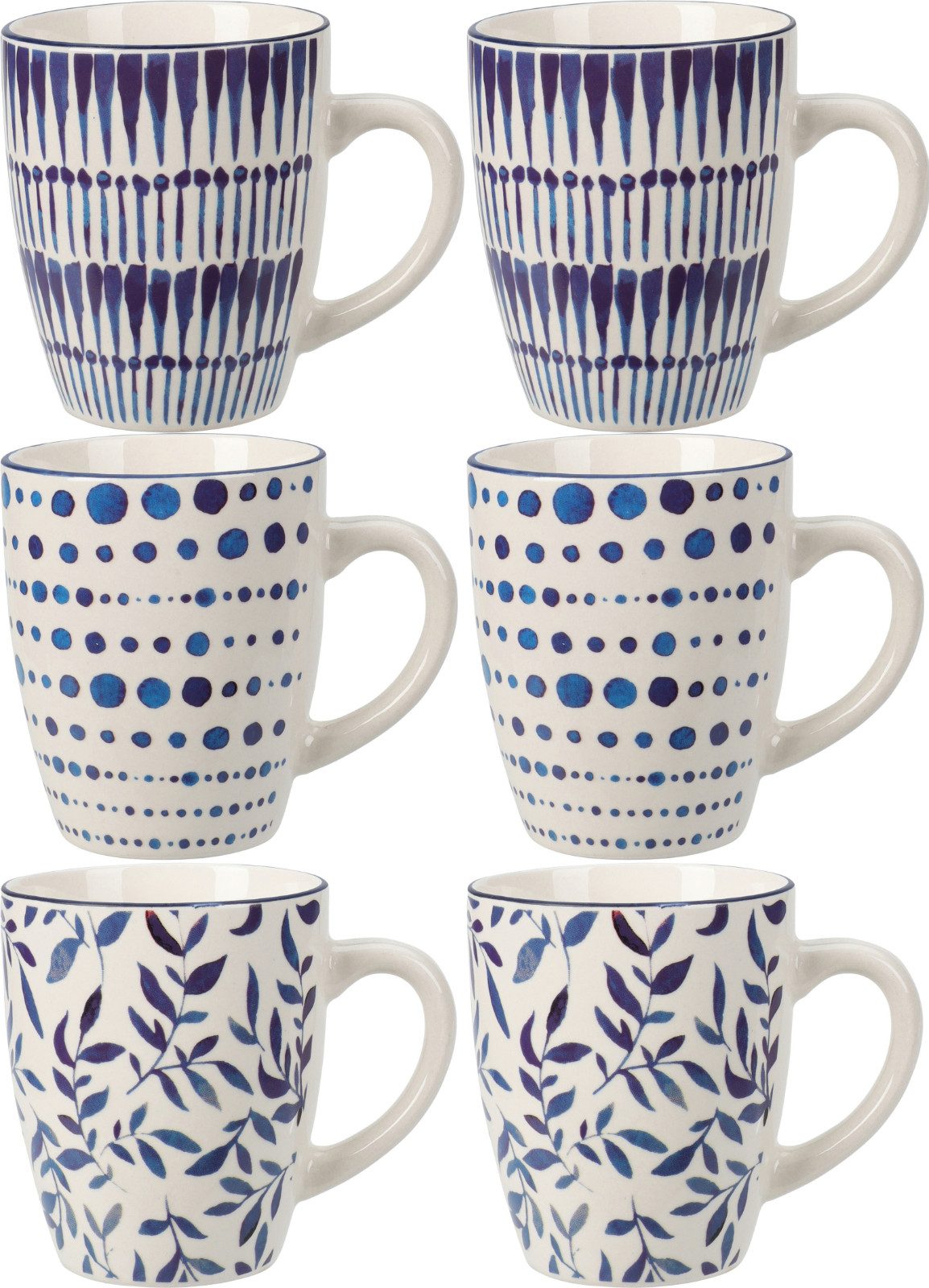 Koopman Becher Kaffeebecher 200 ml Klein Cafe Kaffeetasse Heißgetränke Trinkbecher, Porzellan, 6er Set, je 200ml, Porzellan, 3 Muster, Geschirr