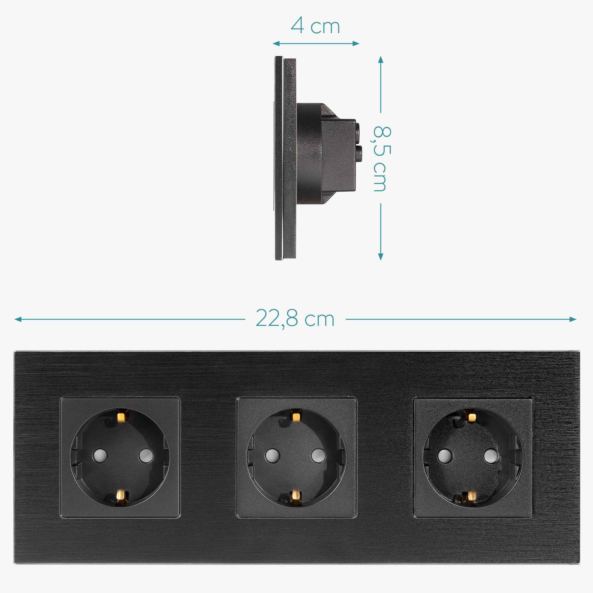 Einbau Wandsteckdose Steckdosenleiste Navaris m) - Alu Steckdose 28,80 Schuko Design dreifach Schwarz (Kabellänge -