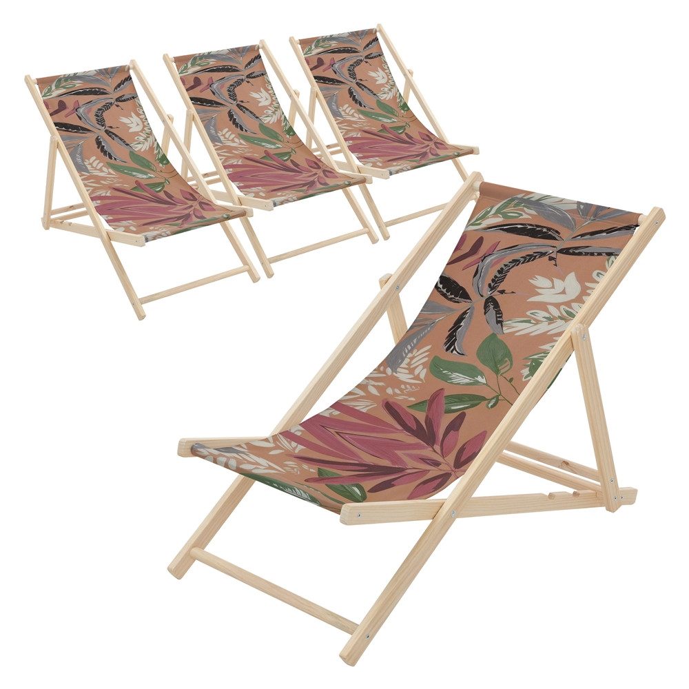 ECD Germany Gartenliege Holz Liegestuhl Beachstuhl klappbarer Strandstuhl Strandliege Liege, 4 St., 4er Set Sonnenliege mit 3-Fach verstellbarer Rückenlehne Relaxliege