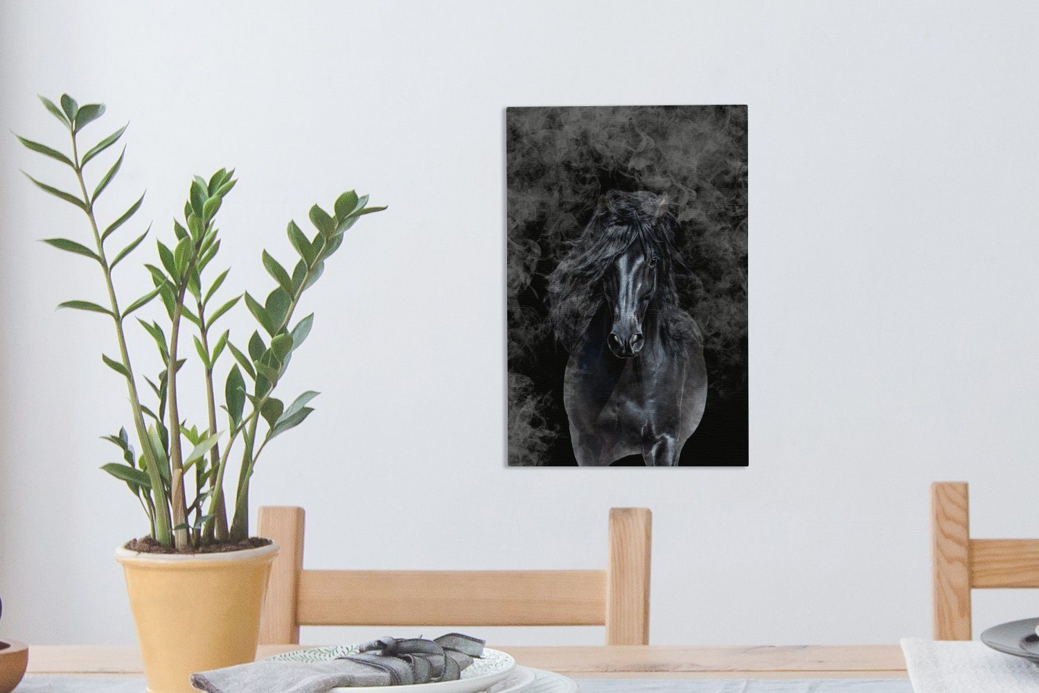 OneMillionCanvasses® Leinwandbild 20x30 St), Gemälde, - Smoke, bespannt (1 inkl. - Leinwandbild cm Schwarz fertig Zackenaufhänger, Pferd
