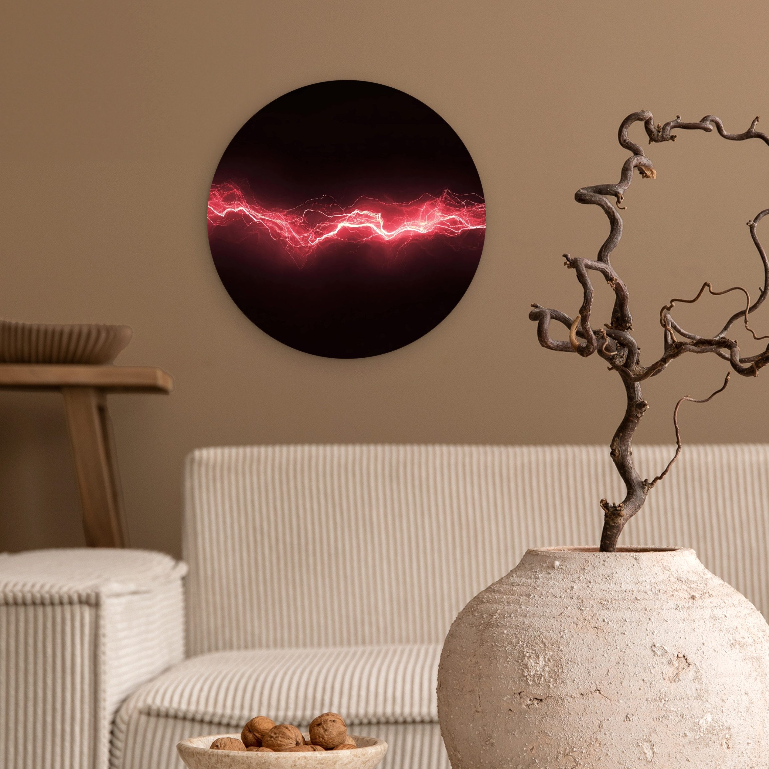 MuchoWow Gemälde Spiele - Rot - Elektrizität - Energie - Linie, Fotodruck (1 St), Kreis Wanddekoration, Rundes Wandbild, 30x30 cm