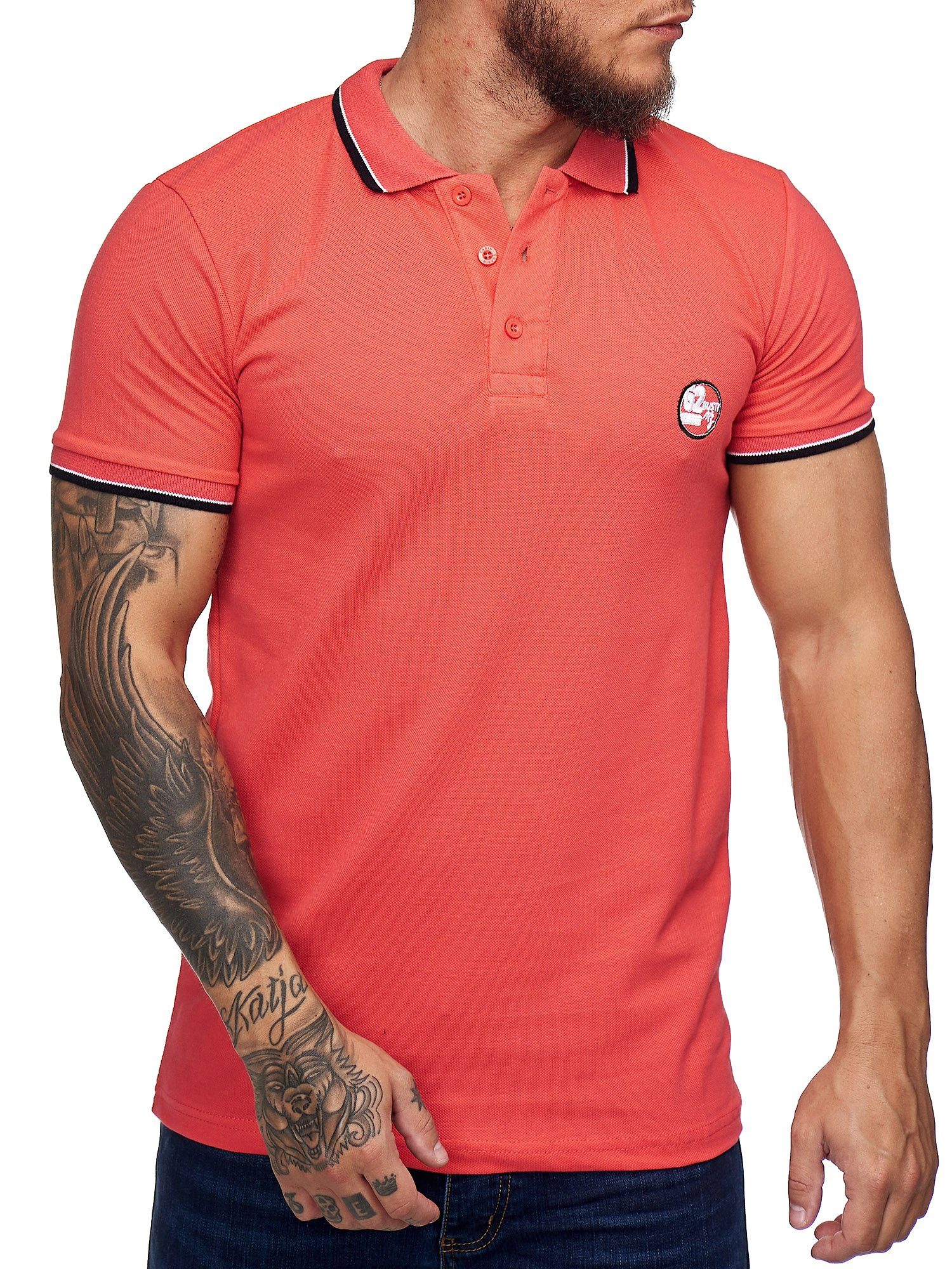 Kurzarm Slim Code47 T-Shirt Herren Einfarbig Code47 Poloshirt Basic Fuchsia Polohemd Fit (1-tlg)
