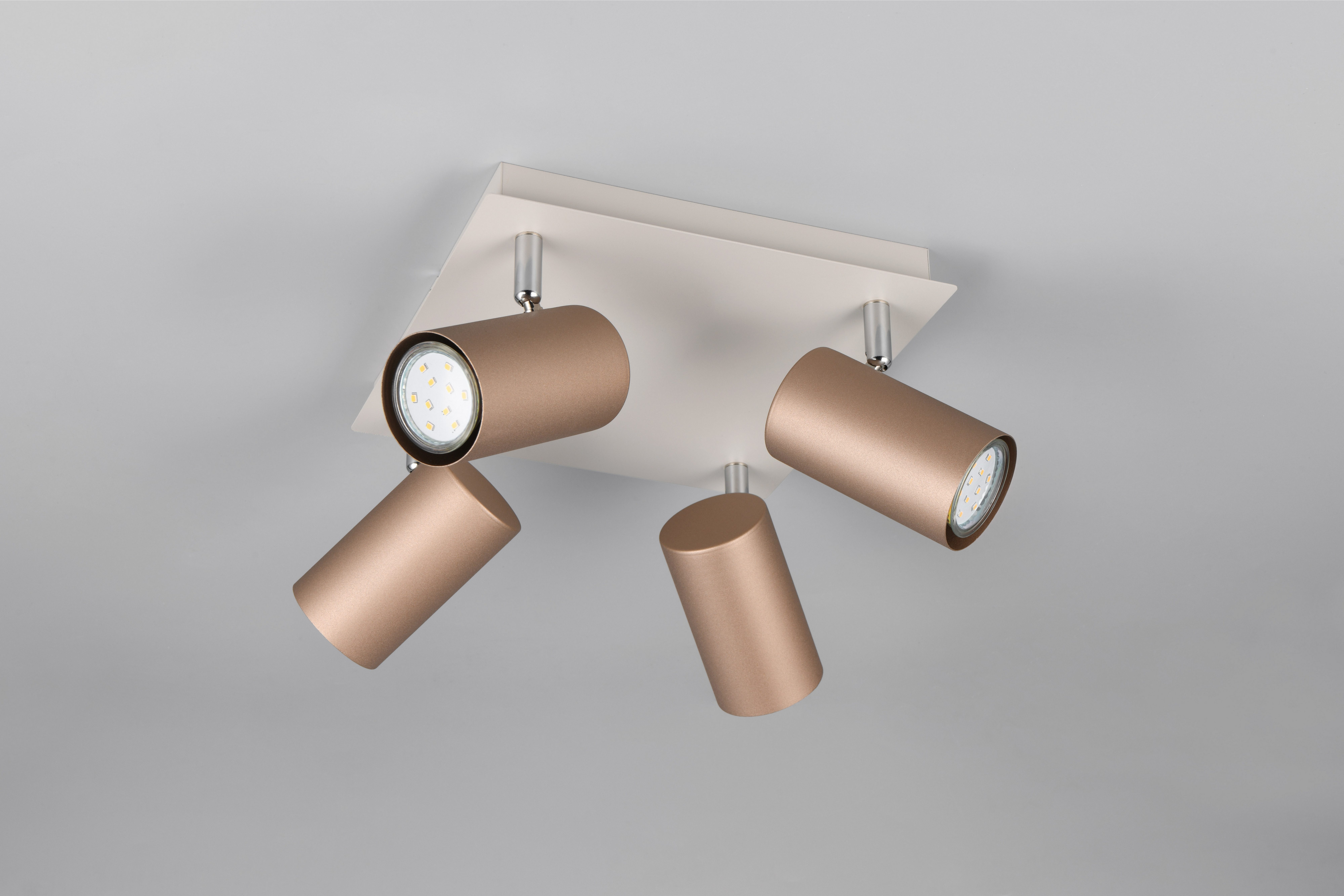TRIO Leuchten Deckenstrahler MARLEY, GU10 Deckenspot 1-flammig, exkl 4x GU10 max 35W, Wandspot, Leuchtmittel wechselbar, warmweiß - kaltweiß, flexibel verstellbarer GU10 Deckenspot in coffee + warm grey, 24x24 cm