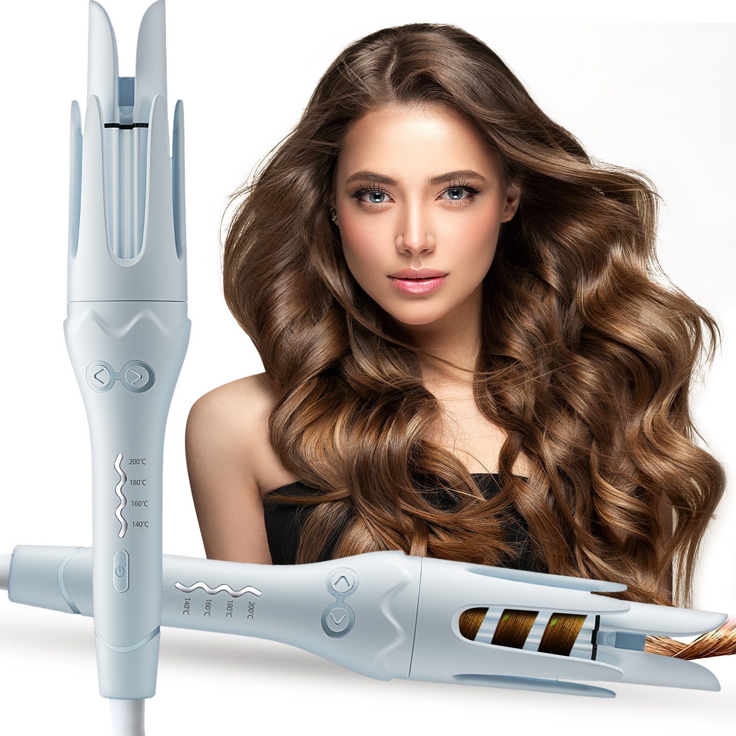 CkeyiN Pro Lockenstab Automatisch,36mm Lockenstab Große Locken,4 Temperatur, Keramik, 30 s Aufheizen,mit Ionen & Anti-Verbrennung Tempera,Bidirektional