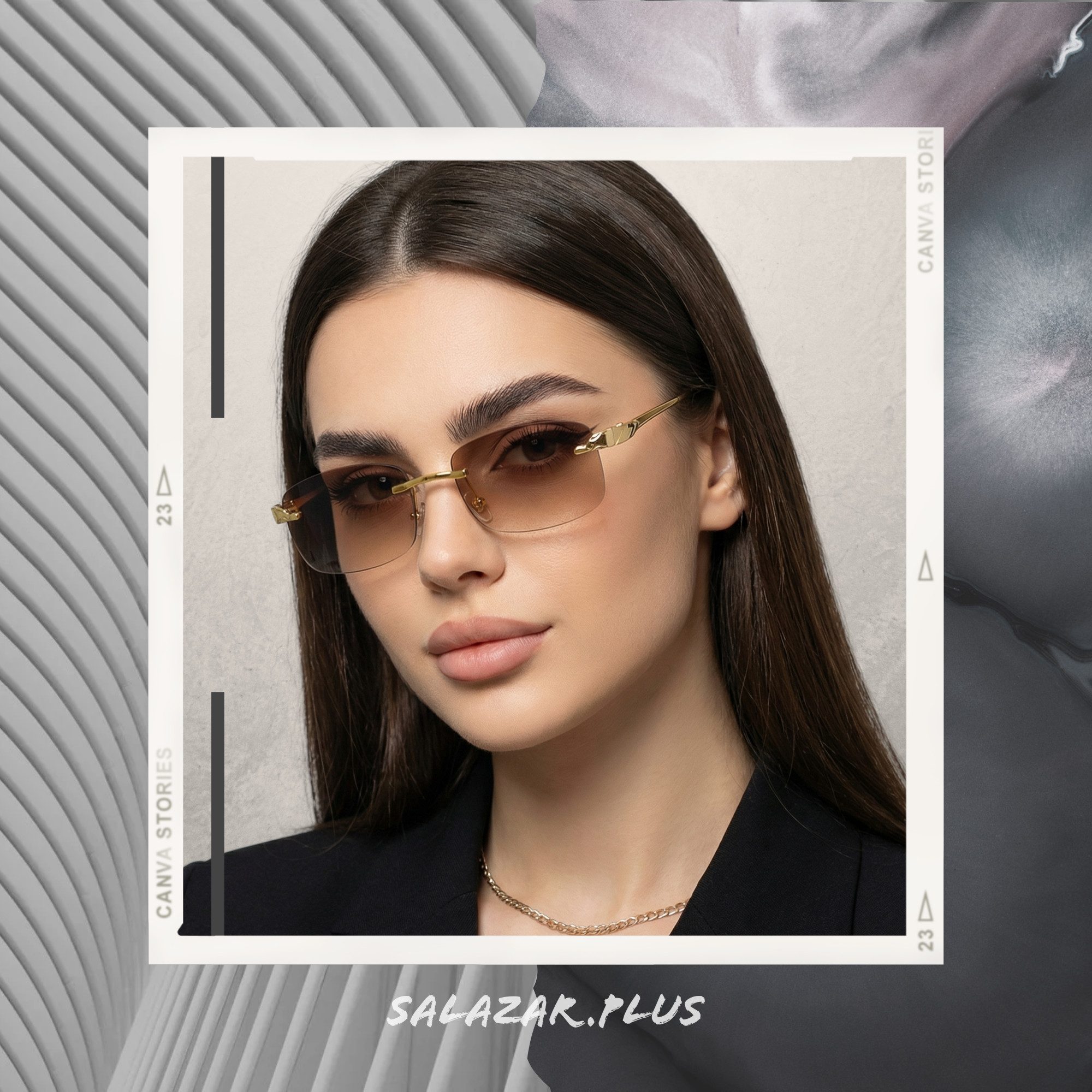 salazar.plus Sonnenbrille Randlos Rechteckig Unisex 4 Farben Rahmenlos Damen Herren Brille Randlose rechteckige Sonnenbrille UV400 Cat.1-3 ultraleicht & modern