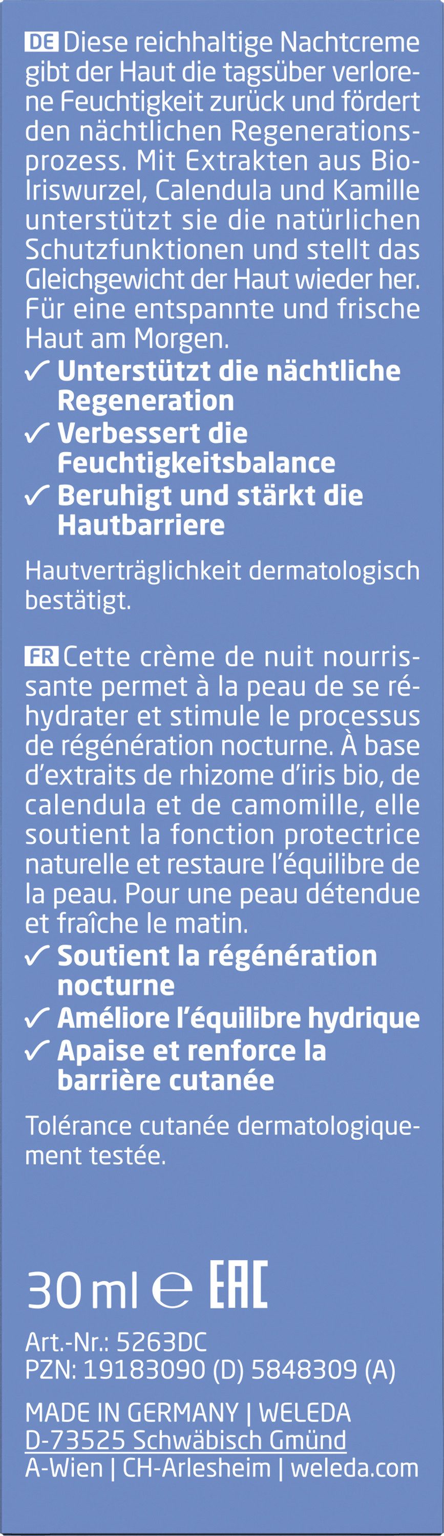 WELEDA Feuchtigkeitscreme Weleda Iris Nachtpflege, für normale bis Mischhaut, feuchtigkeitsspendend, entspannend