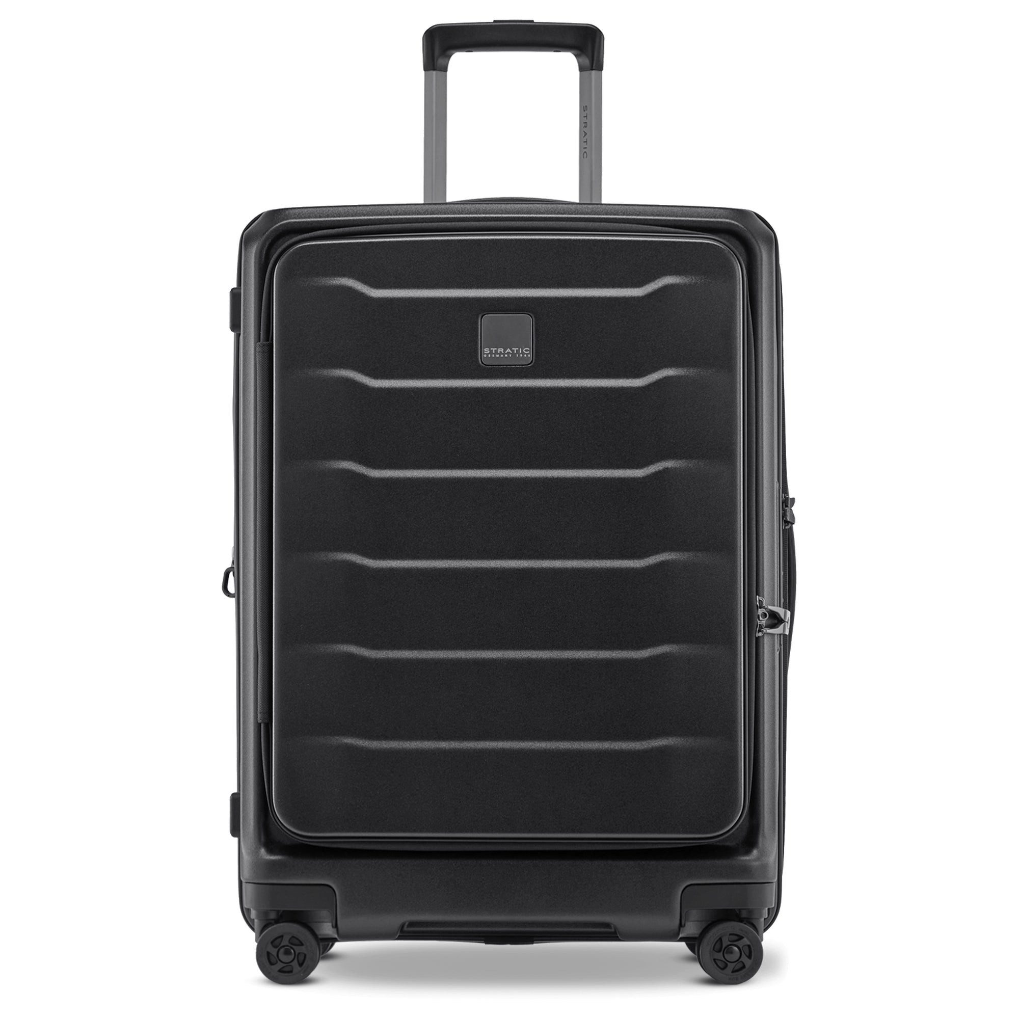 Stratic Koffer Phoenix ML - 4-Rollen-Trolley mit Vortasche 65 cm erw. (black), 4 Rollen