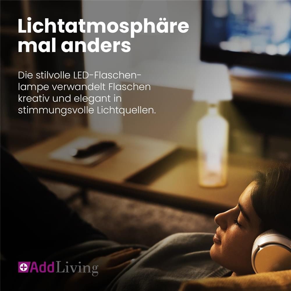 AddLiving LED Tischleuchte Bottle Light V2442 LED-Flaschenlampe weiß mit Touch, 56 LEDs, 3 Lichtfarben, Touch-Funktion, stufenlos dimmbar