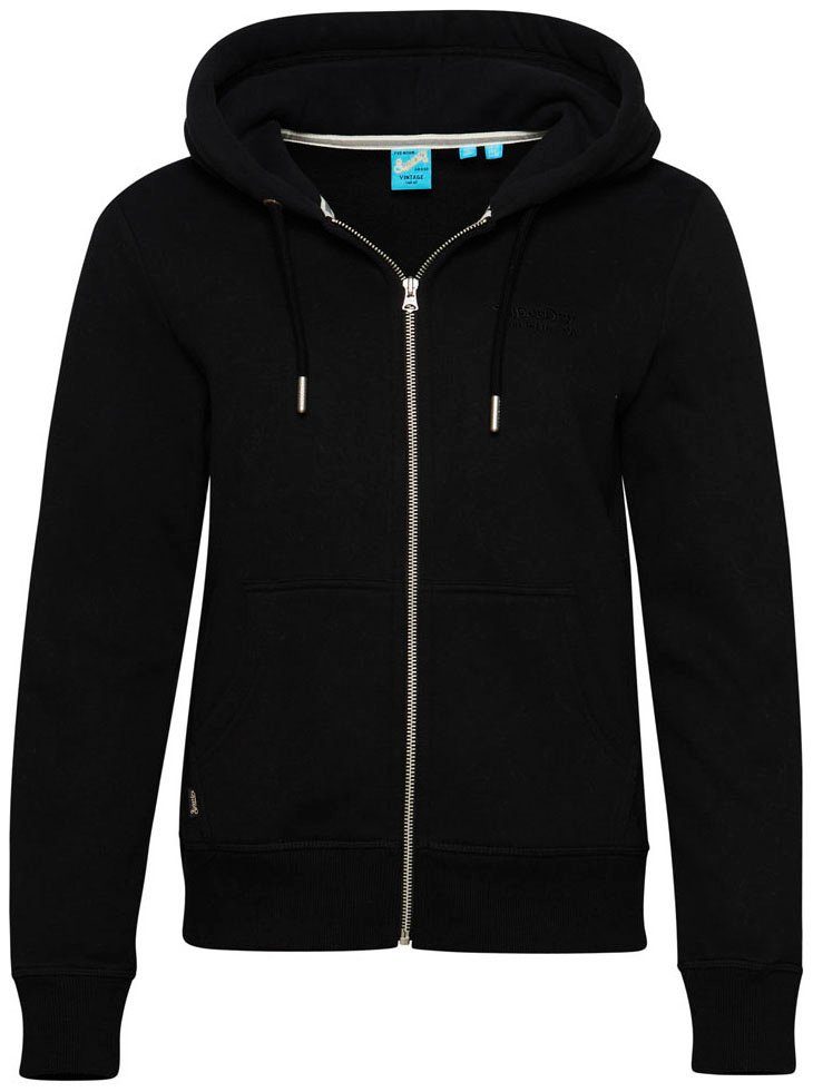 ESSENTIAL HOODIE Black Superdry ZIP LOGO Kapuzensweatjacke