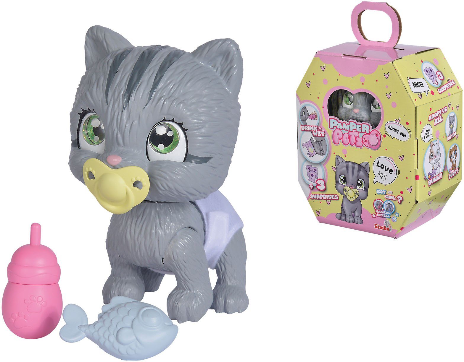 Image of Pamper Petz Katze - Tierbaby mit Trink- und Nässfunktion, magischer Pfote & 3 Überraschungen grau
