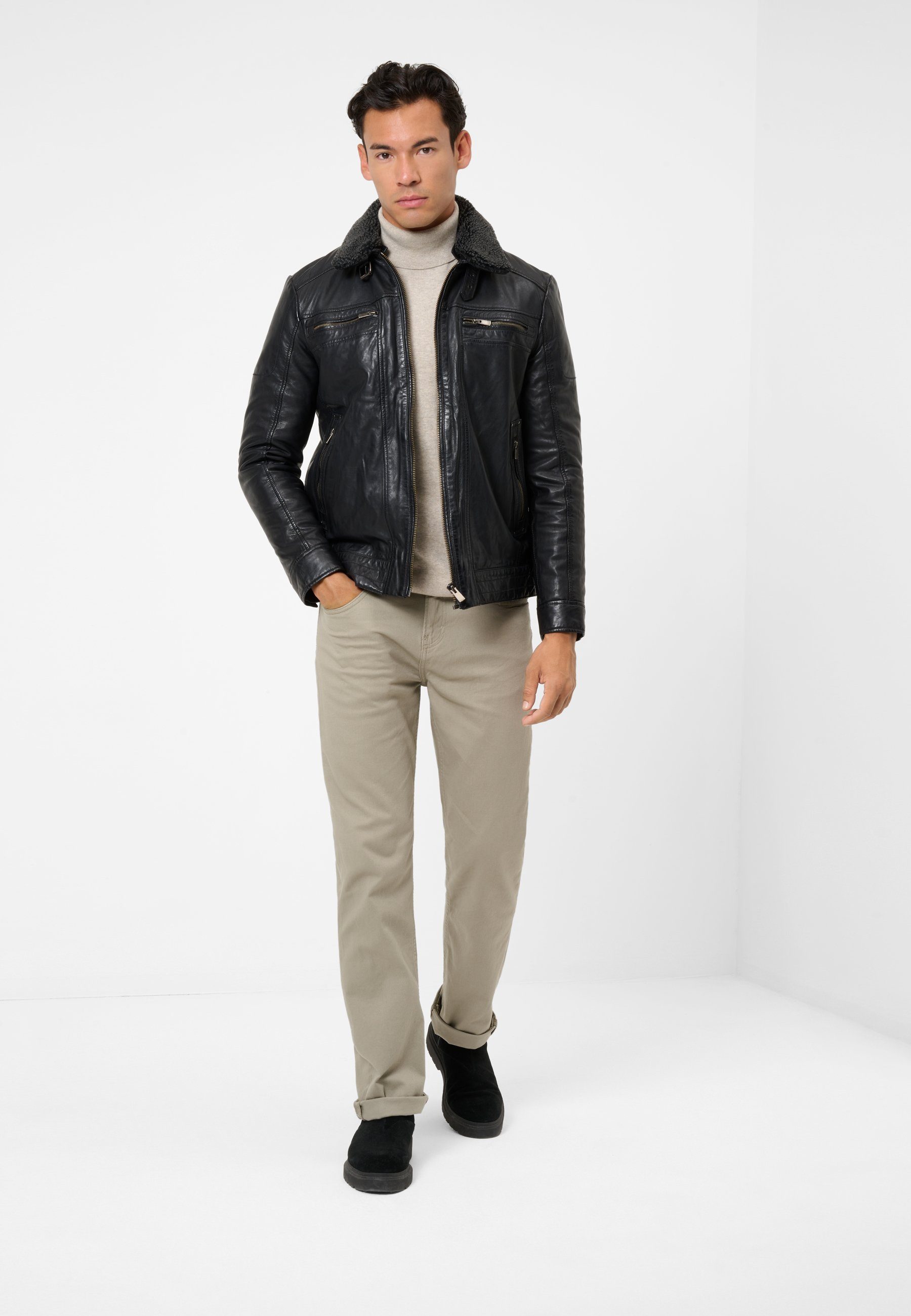 RICANO Lederjacke Dino Lederjacke mit Fellkragen und Brusttaschen
