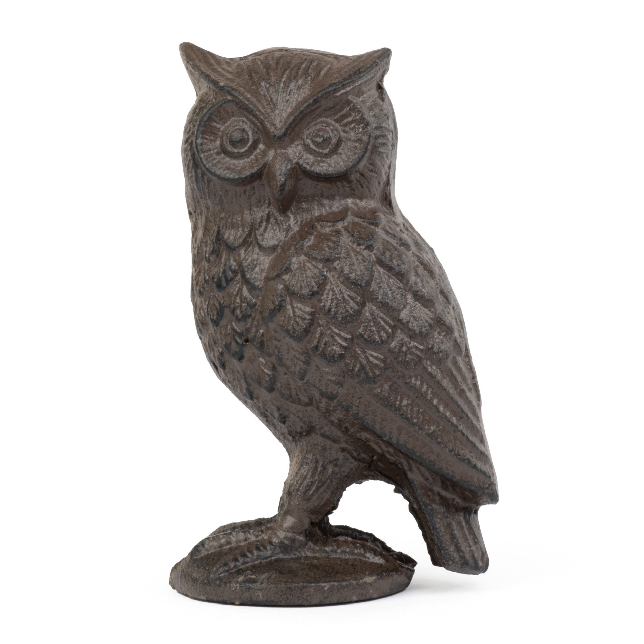 Moritz Gartenfigur Eule Federohren Gusseisen H 15 cm B 7 cm braun Antik Optik mit Sockel