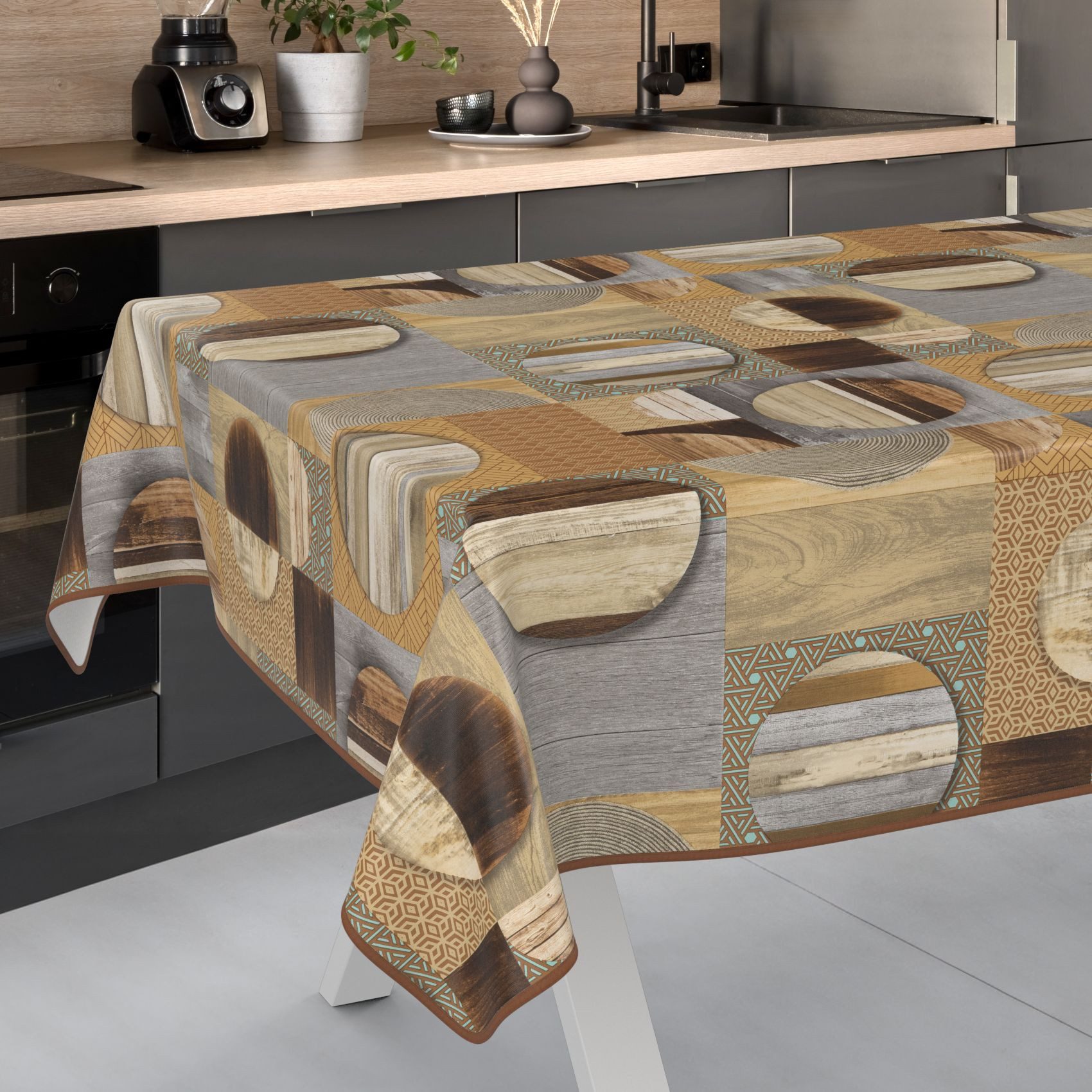 ANRO Tischdecke Wachstuch abwaschbar Holz Patchwork günstig online kaufen