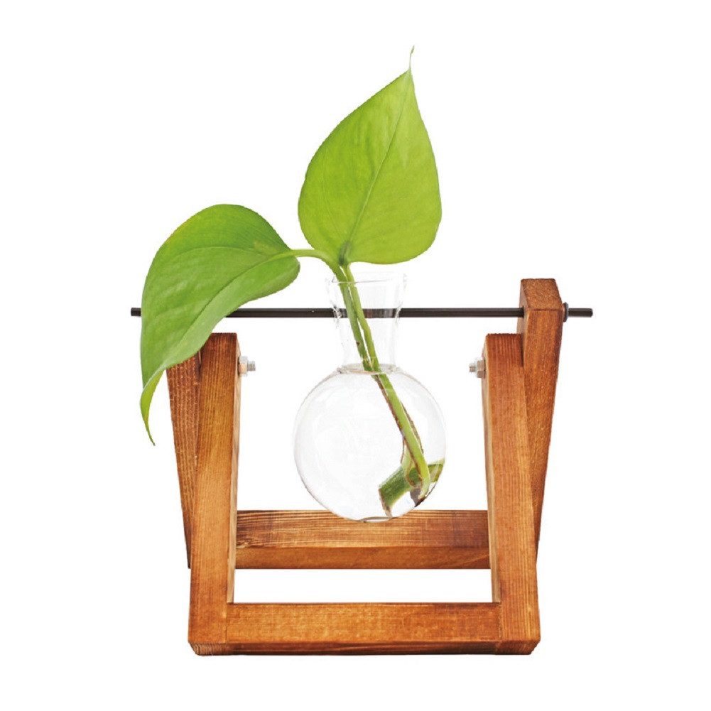 Winkee Dekovase Hydro Vase Lilly mit Holz Ständer (Glasvase, Glaskolben, 1 St., freistehend), Glasgröße: ca. Ø 7 x 11 cm