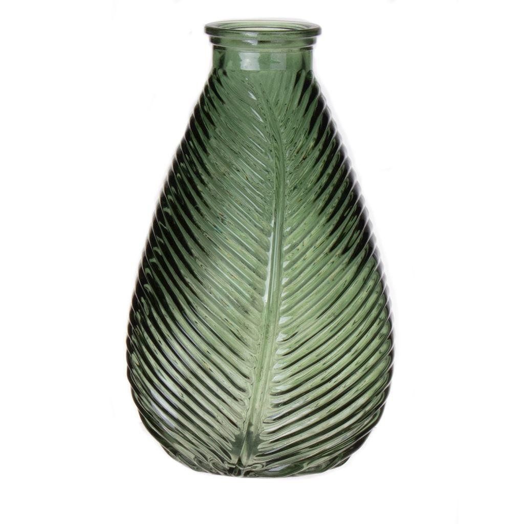 INNA-Glas Dekovase Flaschenvase NELLOMIO mit Blattstruktur, Glas, grü