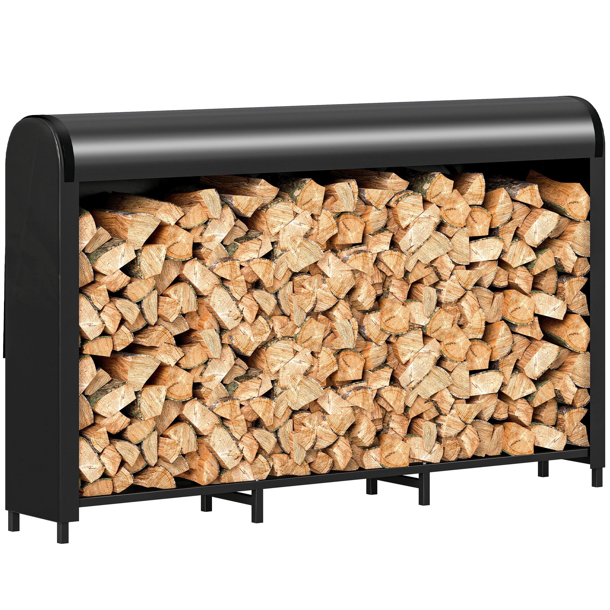 Outsunny Kaminholzregal 300 kg Kapazität, Feuerholzregal, BxTxH:199x30x121 cm, (Kaminholzständer, 1-St., geometrische Brennholzregal), für Outdoor, Schwarz