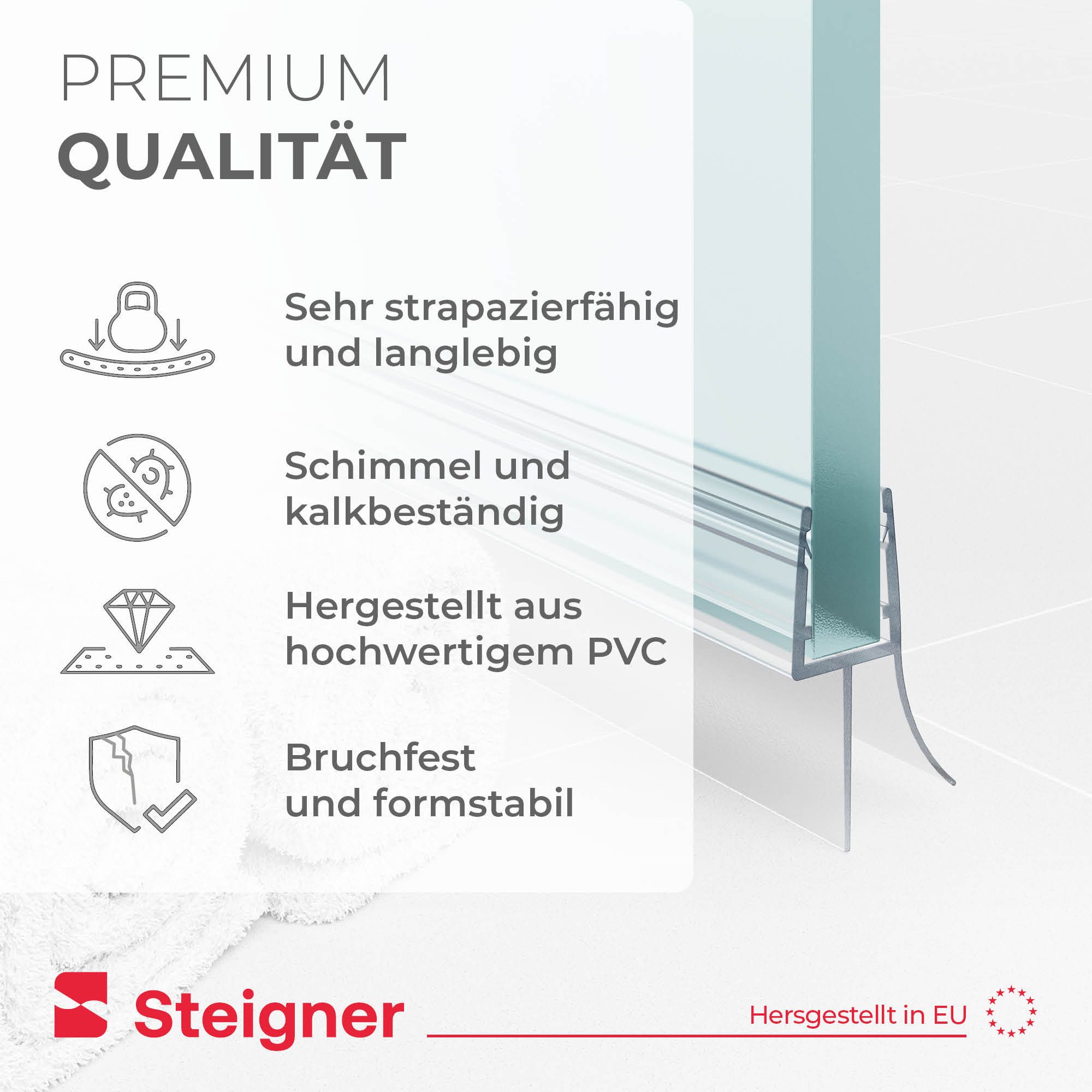STEIGNER Duschdichtung Duschdichtung Gerade UK33-08 30 cm (1 Stk) Transparent 7-8 mm, L: 30 cm, (1 Stück Packung, Einzeldichtung), Dichtung für Eckeinstieg Dusc – Bild 4 von 5