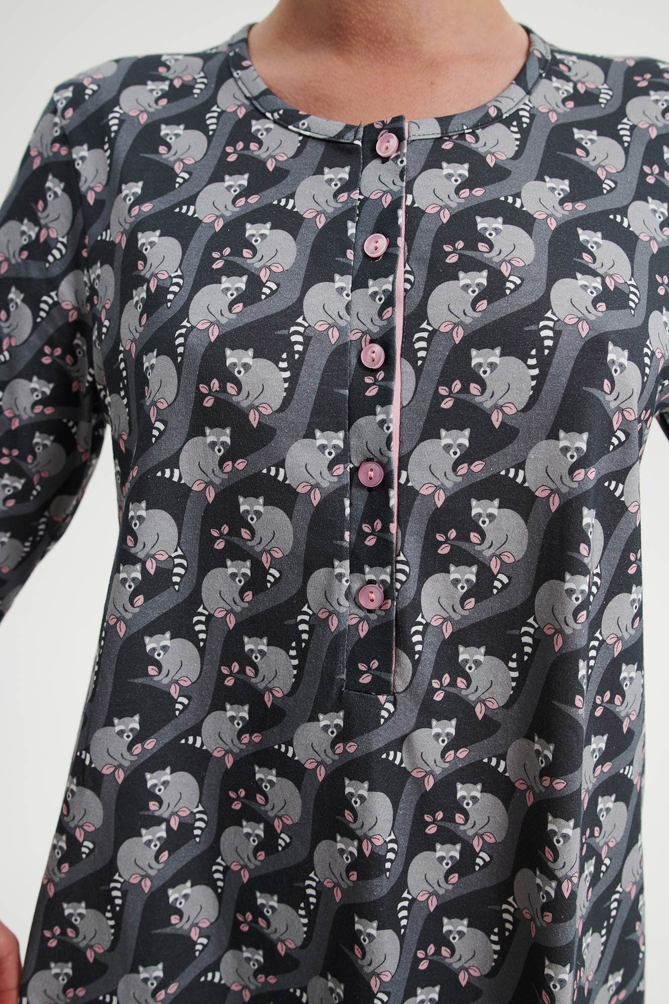 Baumwolle Nachtwäsche 1-tlg., 1-teilig) Nachthemd Nachthemd Damen lingerie 95cm Vamp Langarm VAMP lang Waschbären (Set,