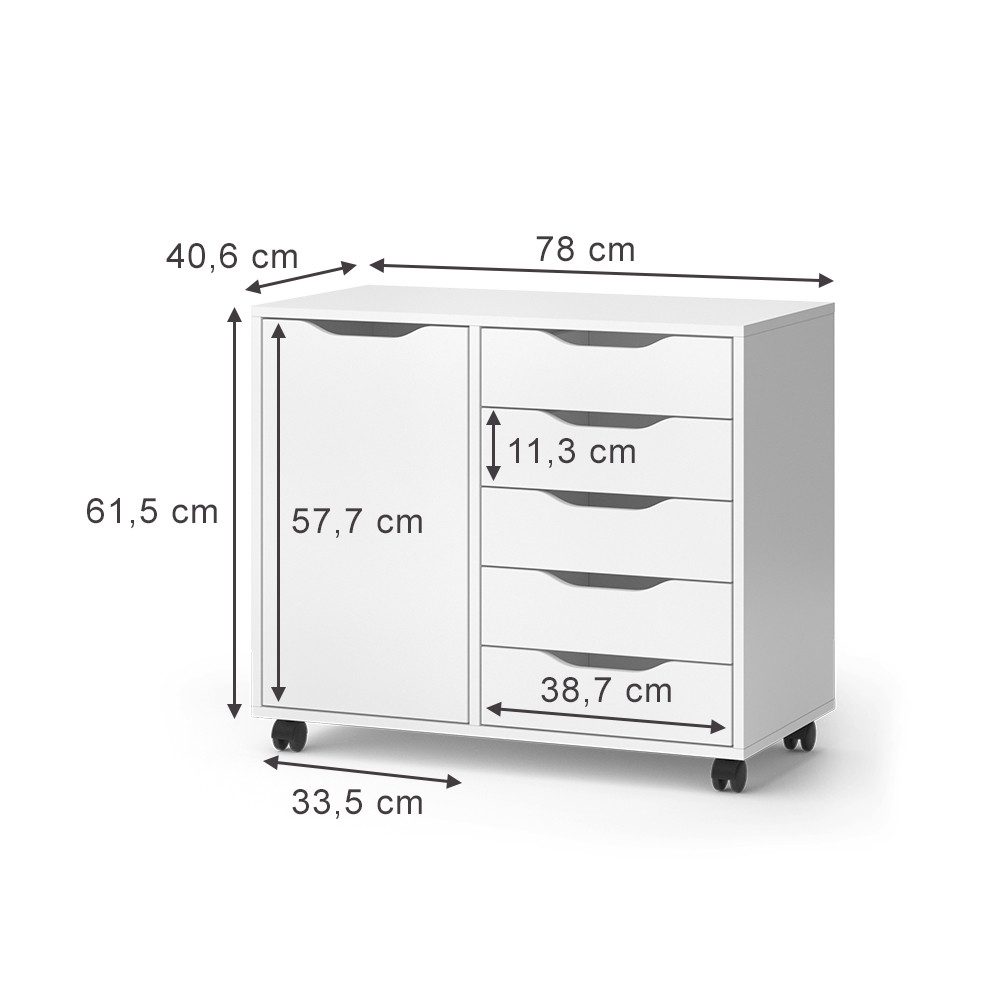 Vicco Kommode Otwin, Weiß, 78 x 61.5 cm mit 5 Schubladen und 1 Tür (1 St)