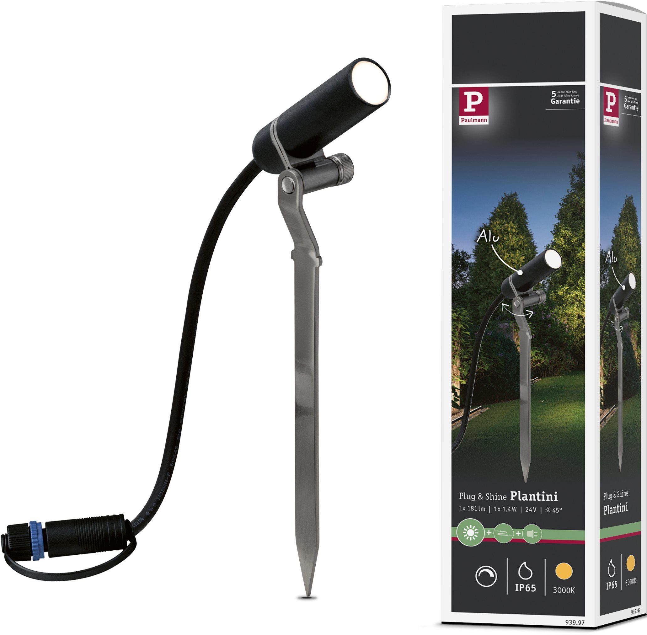 Paulmann LED Gartenstrahler Plug & Shine, Plug & Shine, LED fest integriert, Warmweiß, LED-Modul, 3000K 24V Anthrazit | Strahler