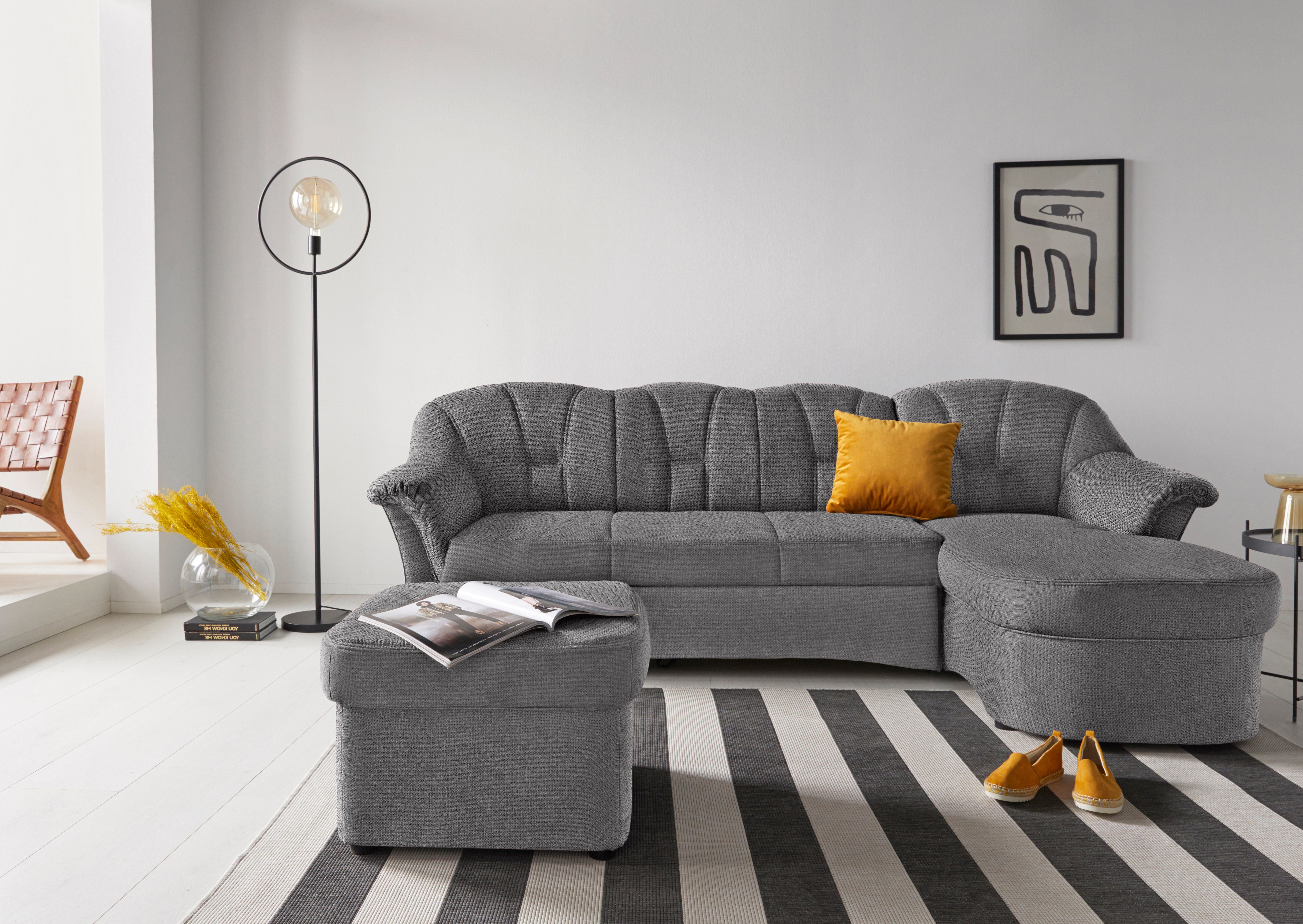 DOMO collection Ecksofa Papenburg, zeitlose Rückensteppung, elegante Formensprache, L-Form, in großer Farbvielfalt, wahlweise mit Bettfunktion