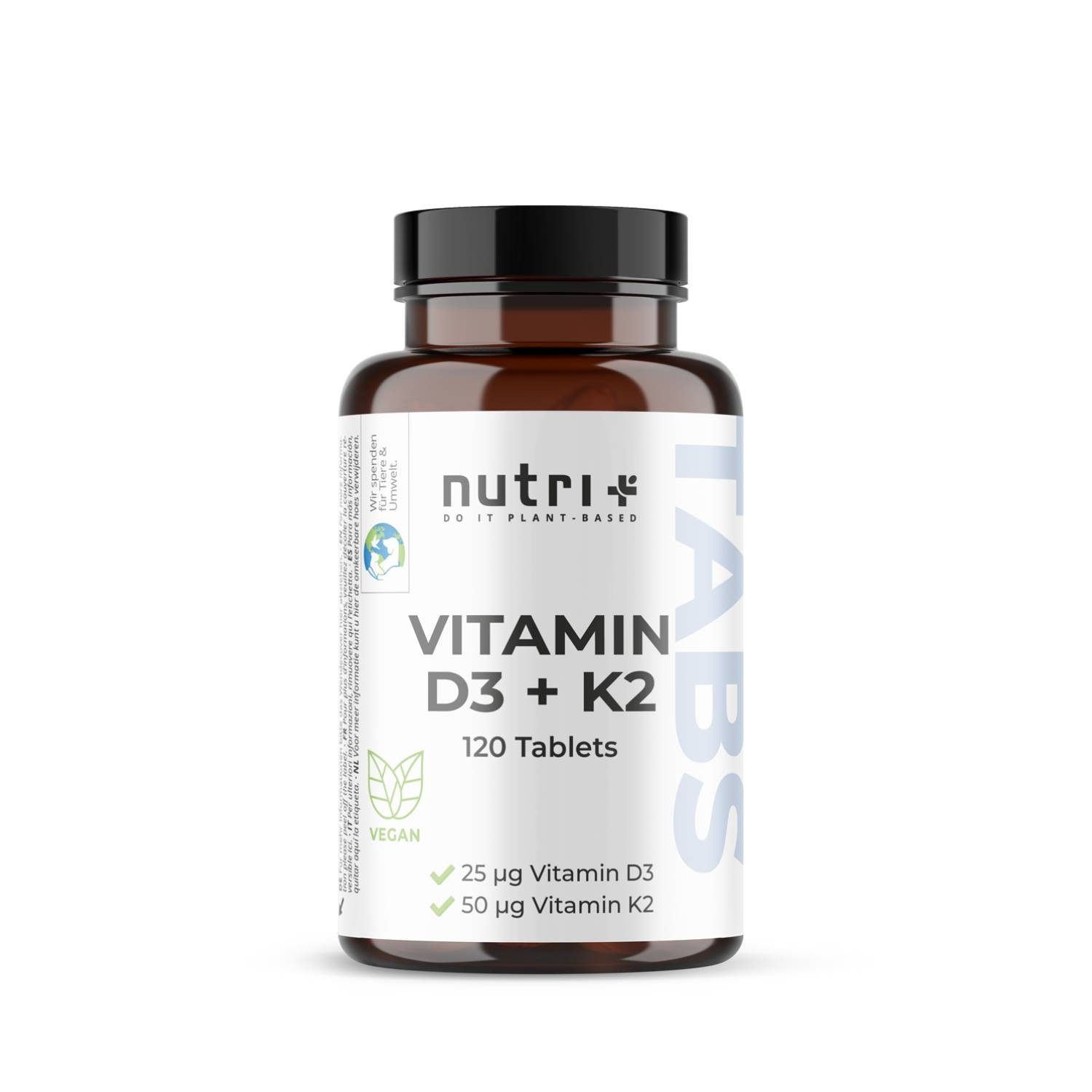 nutri+ Vitamin D3 K2 Tabletten - vegan und hochdosiert Kapseln, 1 er 120 St.