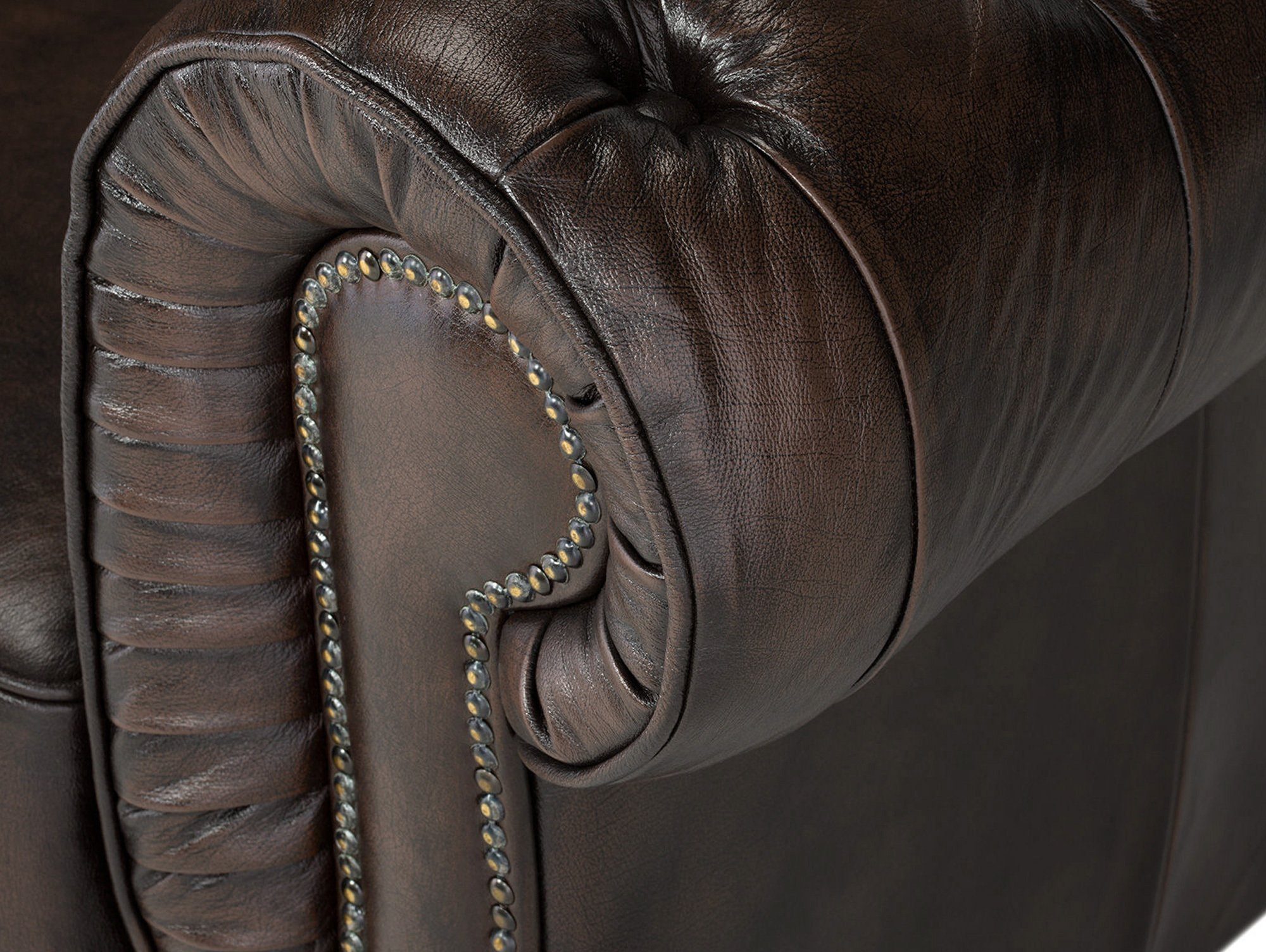Moebel-Eins Sofa, CHESTERFIELD Echtleder 2-Sitzer Sofa BRADFORD, antikbraun