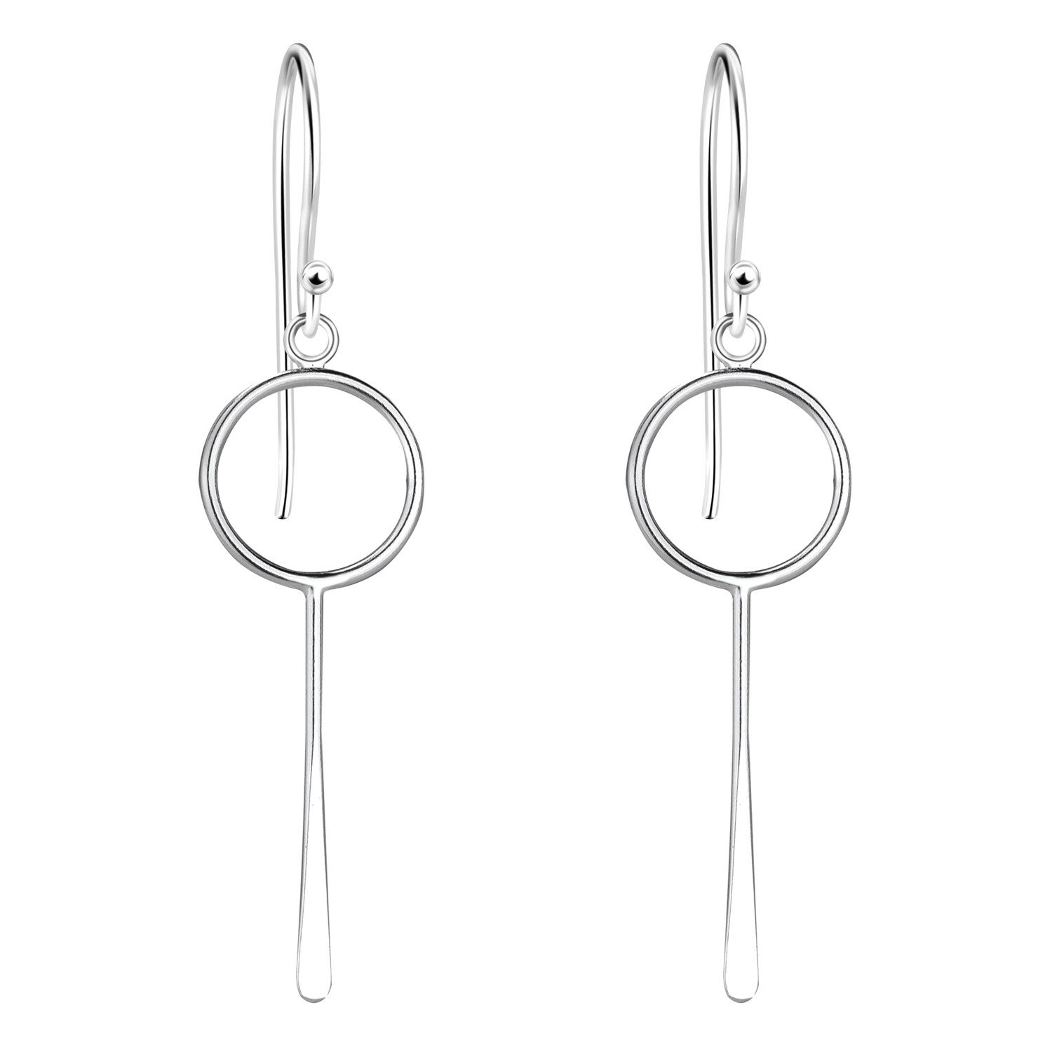 Paar Ohrhänger 925 Silber Ohrringe Hängend Kreis Ring Stab Anhänger Lang Modern