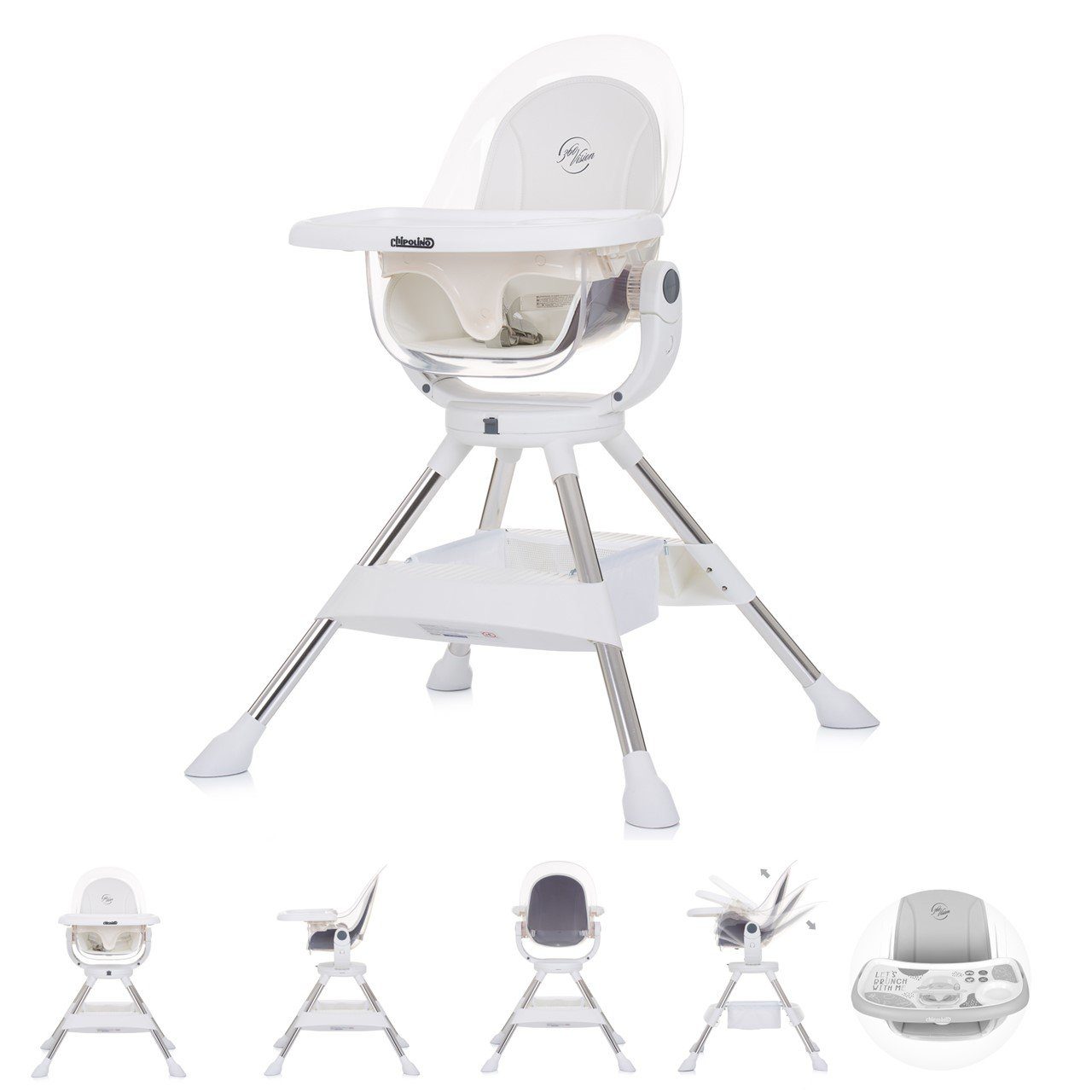 Chipolino Hochstuhl Kinderhochstuhl Vision, Sitz 360° drehbar, Rückenlehne verstellbar weiß