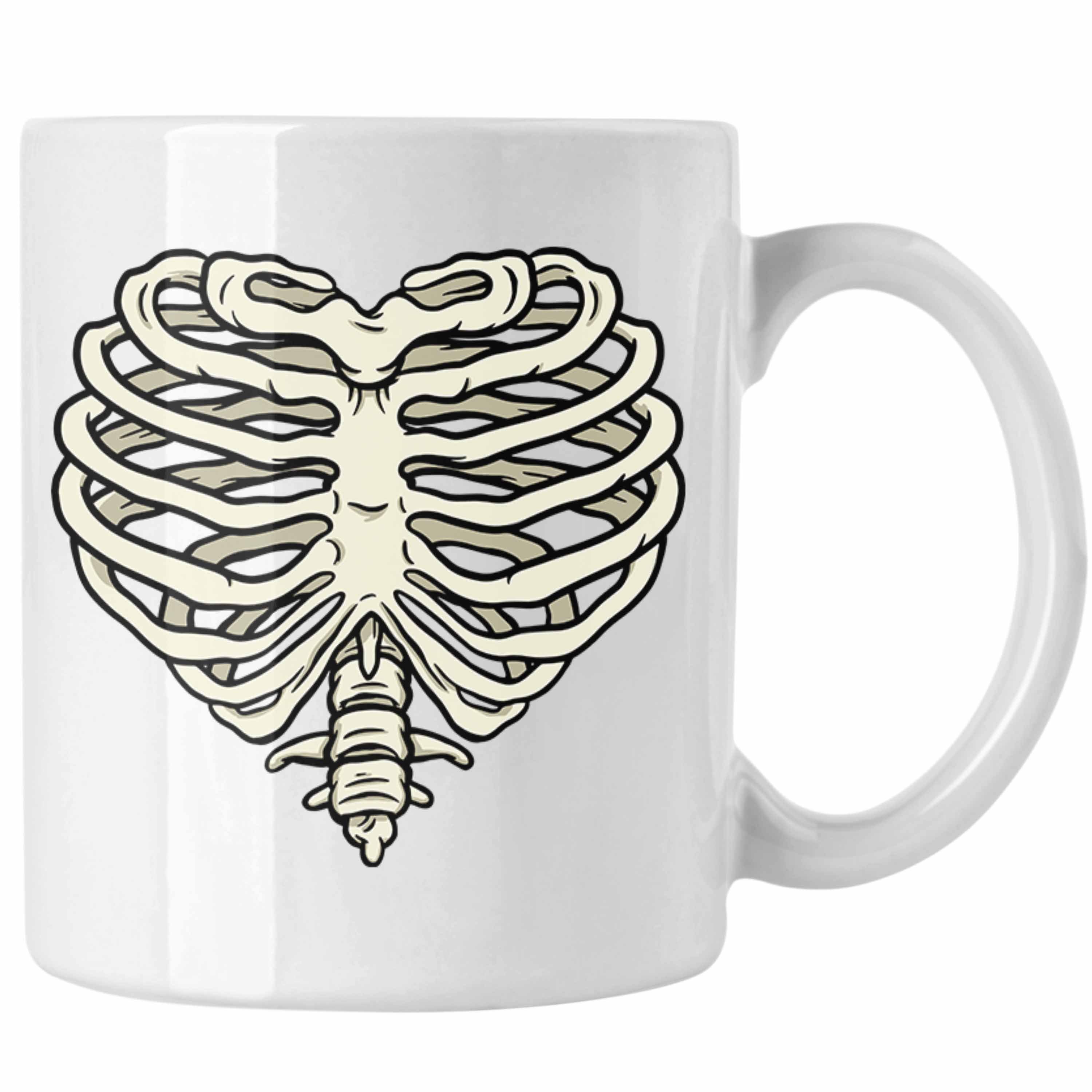 Trendation Tasse Trendation - Skelet Tasse Herz Geschenk Totenkopf  Valentinstag Kaffeetasse mit Herz aus Skelett