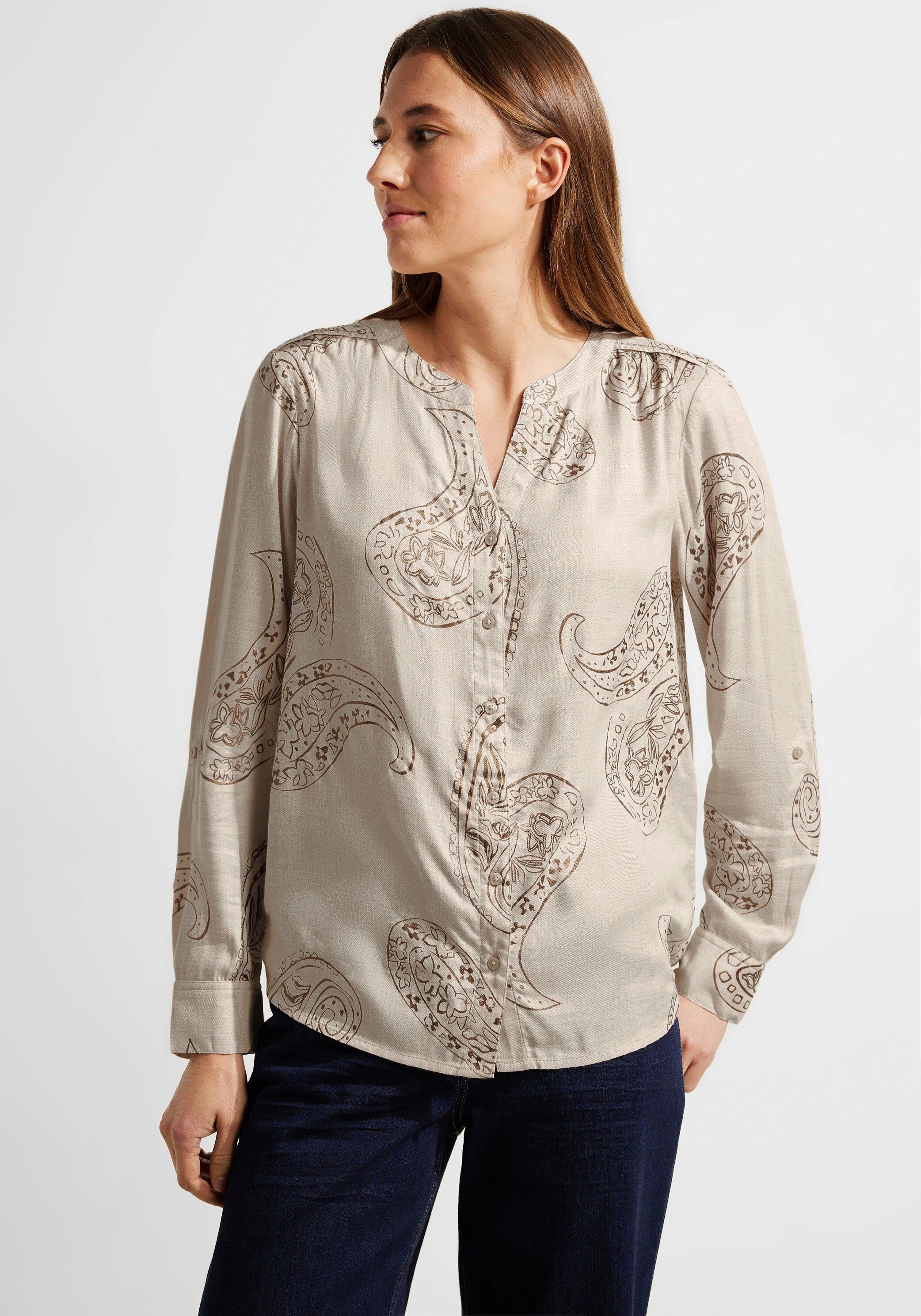 Cecil Langarmbluse Bluse mit Paisley Print mit Folienprint golden sand