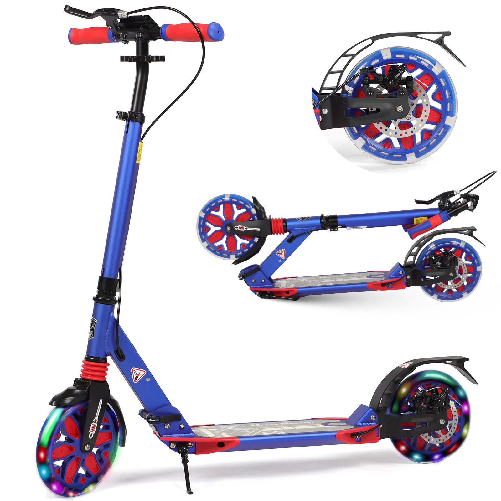 H.yeed Tretroller Kickscooter für Kinder ab 8–12 Jahren, mit Scheibenbremsen, Cityroller für Erwachsene mit Stoßdämpfung