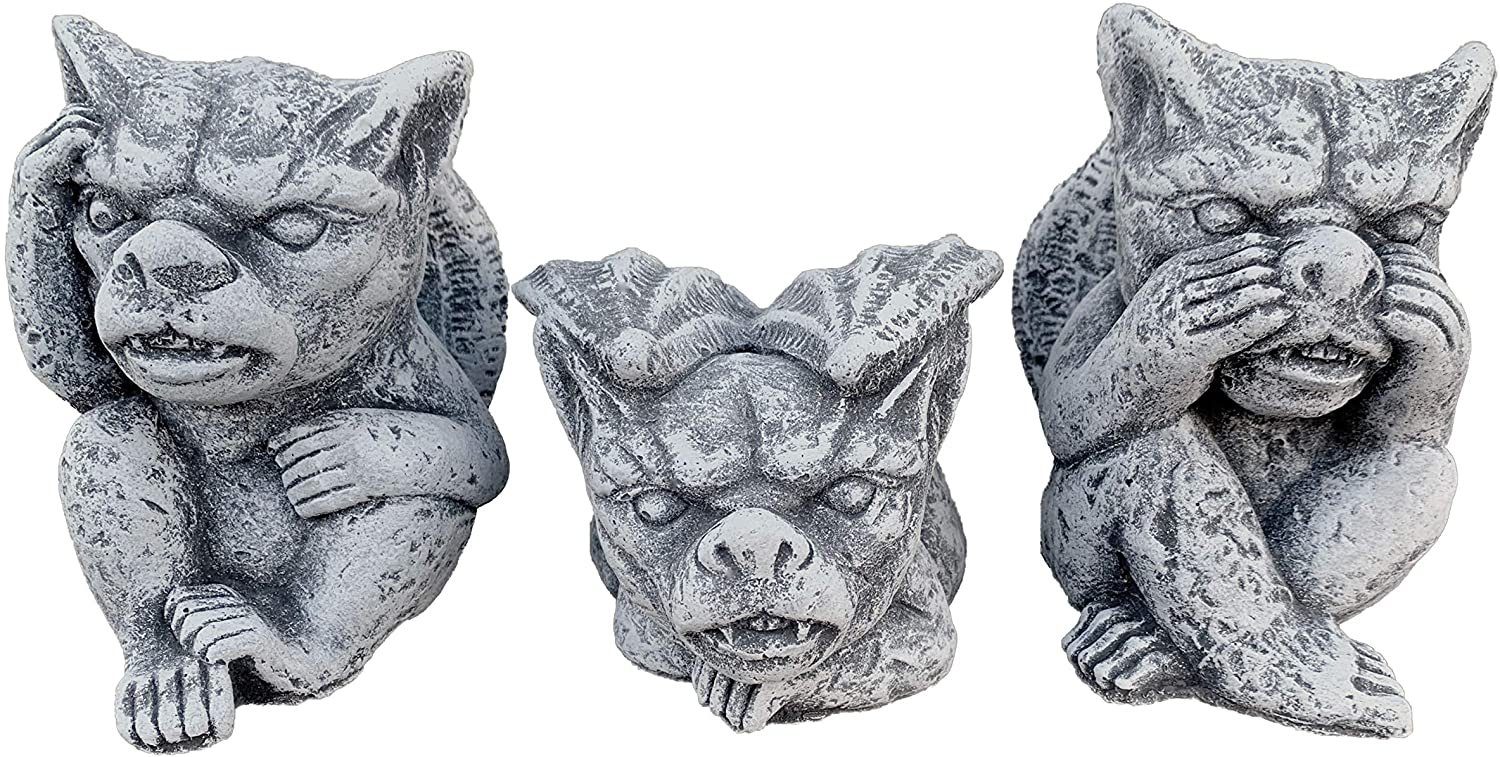 Gartenfigur Steinfigur 3er Set Gargoyles Torwächter