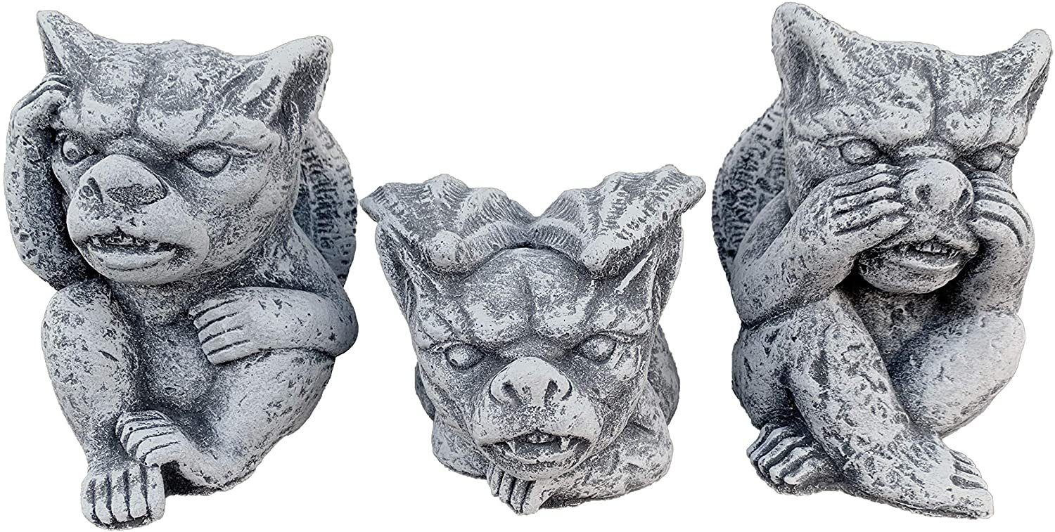 Stone and Style Gartenfigur Steinfigur 3er Set Gargoyles Torwächter