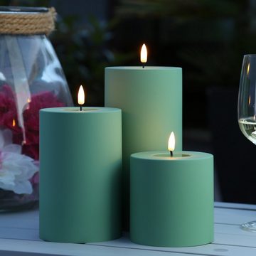 Deluxe Homeart LED-Kerze LED Kerze MIA Deluxe für Außen flackernd H: 15cm D: 10cm grün outdoor (1-tlg)