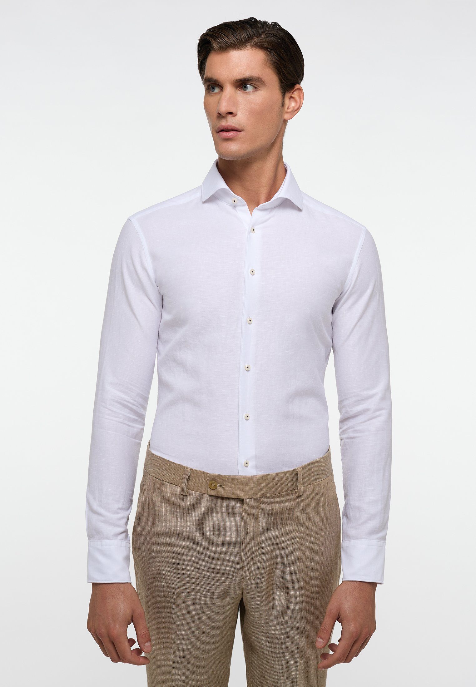 Langarmhemd weiß Eterna SLIM FIT