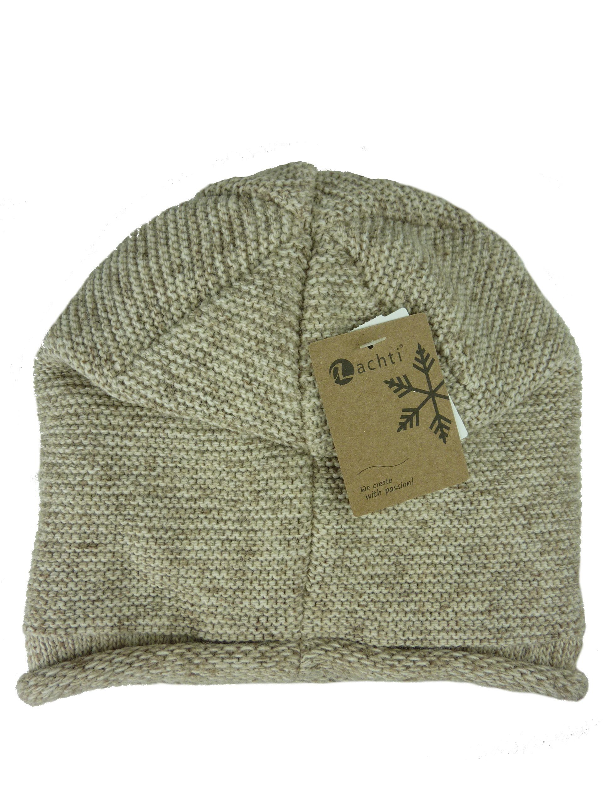 Bommel, beige gefüttert, meliert Damen Rund-strick Taschen4life Longbeanie, Mütze leicht ohne Beanie Passform lange AZ1378PC