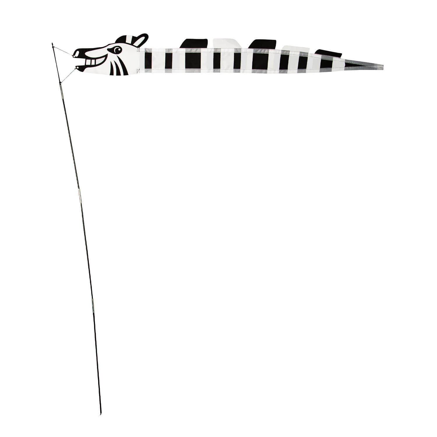 Wolkenstürmer Flug-Drache Zoey Zebra Windspiel für Garten & Balkon, (Bunter Windfänger mit Bodenstecker für Strand & Terrasse, 1-tlg), Zebra Flattertier mit Stab als Strandmarkierung & Outdoor Deko