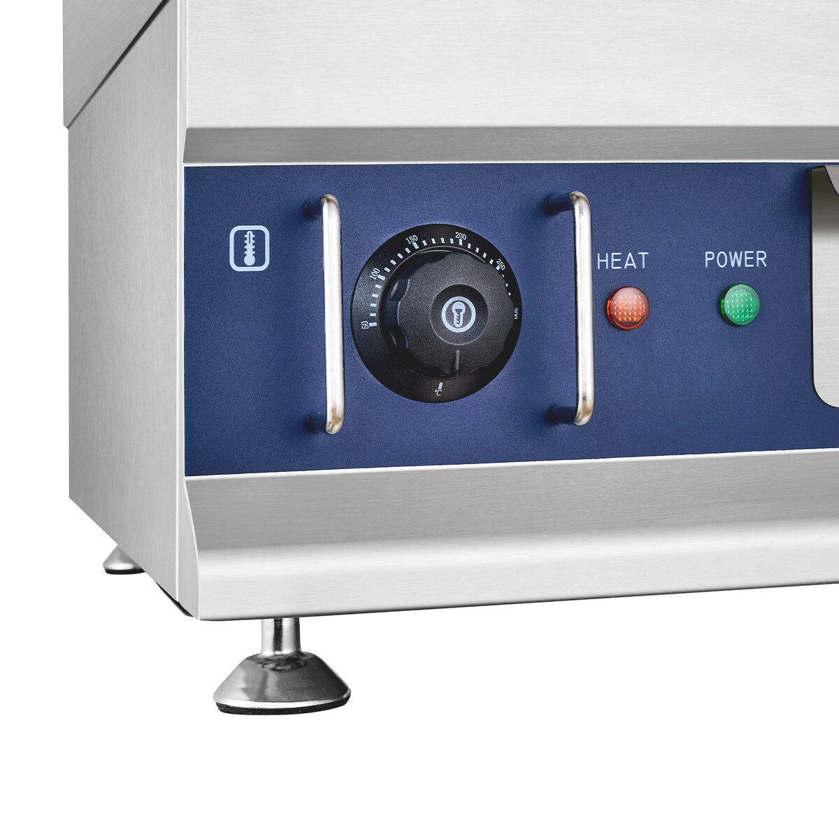 GastroHero Elektrogrill Elektro Grillplatte glatt 600 mm 5 kW Tischgerät Edelstahl, Fettfangrinne, Spritzschutz, frontseitige Bedienelemente – Bild 4 von 5