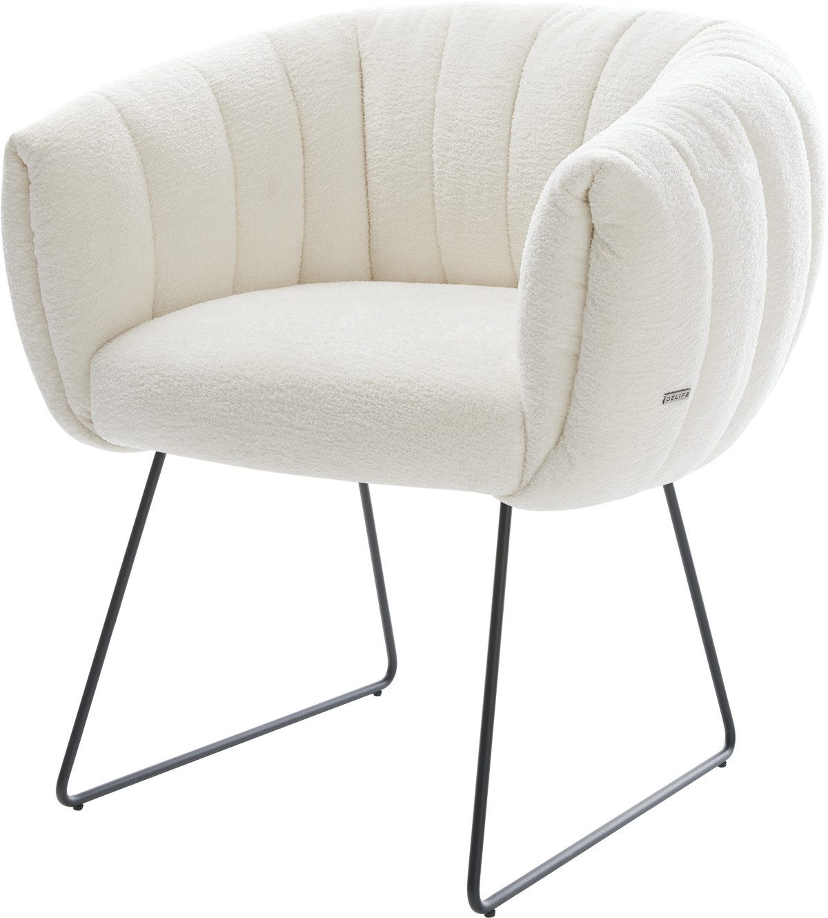 DELIFE Polsterstuhl Jada-Flex, Kufengestell Schwarz Bouclé Soft Beige Taschenfederkern